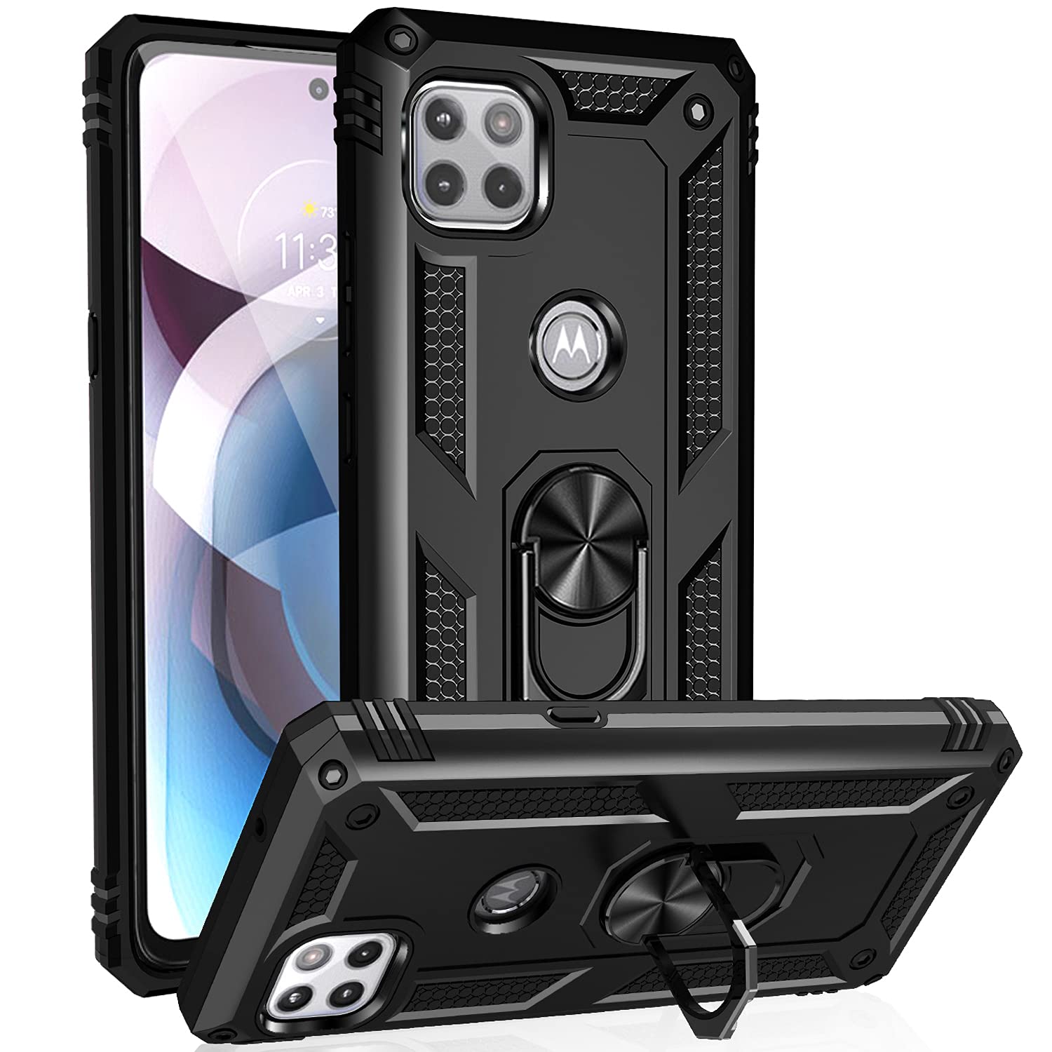 Military Grade Drop Impact For Moto One 5G Ace Case Motorola One 5G Ace G 5G Case 360 Metal Rotating Ring Kickstand Holder Armor