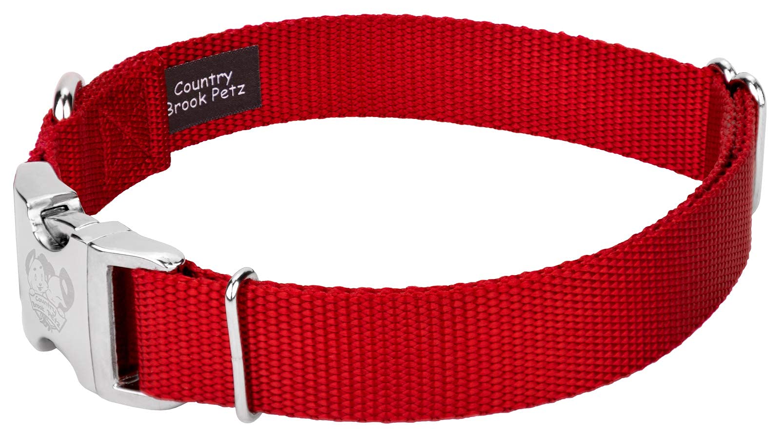 Country Brook Design - Vibrant 30+ Color Selection - Premium Nylon Dog Collar With Metal Buckle (Small, 3/4 Inch Wide, Red)