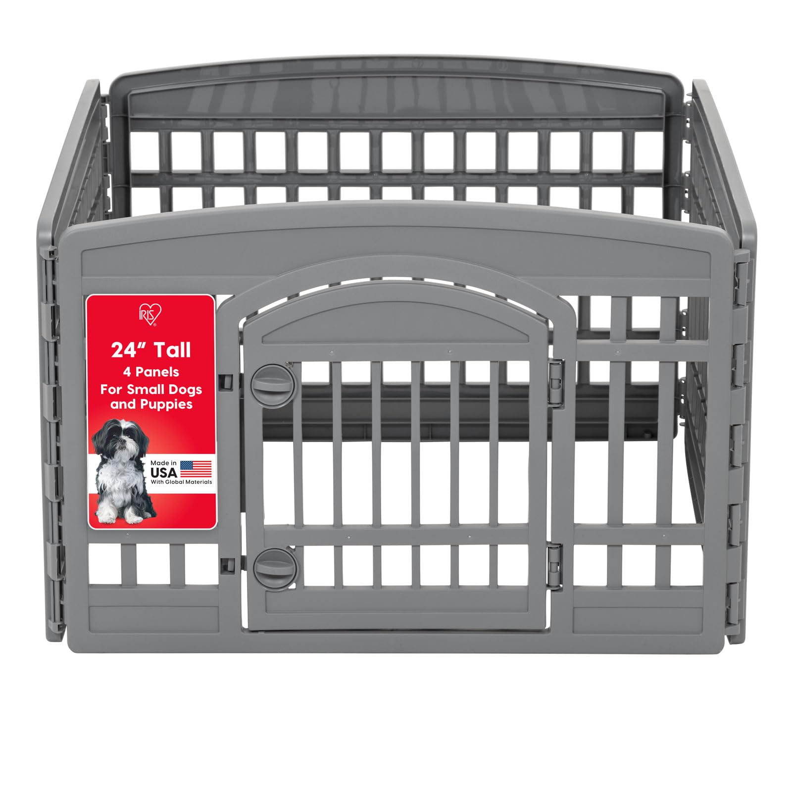 IRIS USA 24 Dog Playpen 4-Panel Pet Exercise Pen with Door Gate 35 x 35 x 24 Puppy Play Pen Indoor Outdoor Plastic Foldable Port