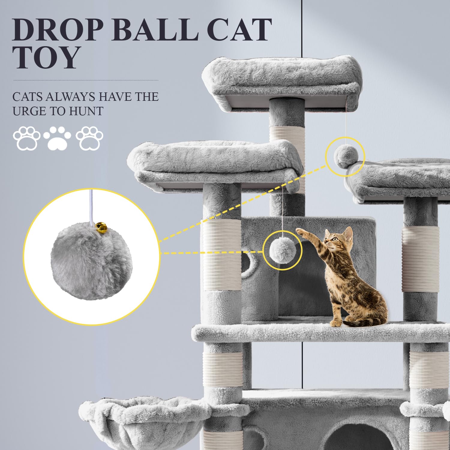 Allewie 68 Inches Cat Tree/House And Towers For Big Feline/Scratching Post/Multi-Level Large Kitty Climbing Tree With Condo/Ligh
