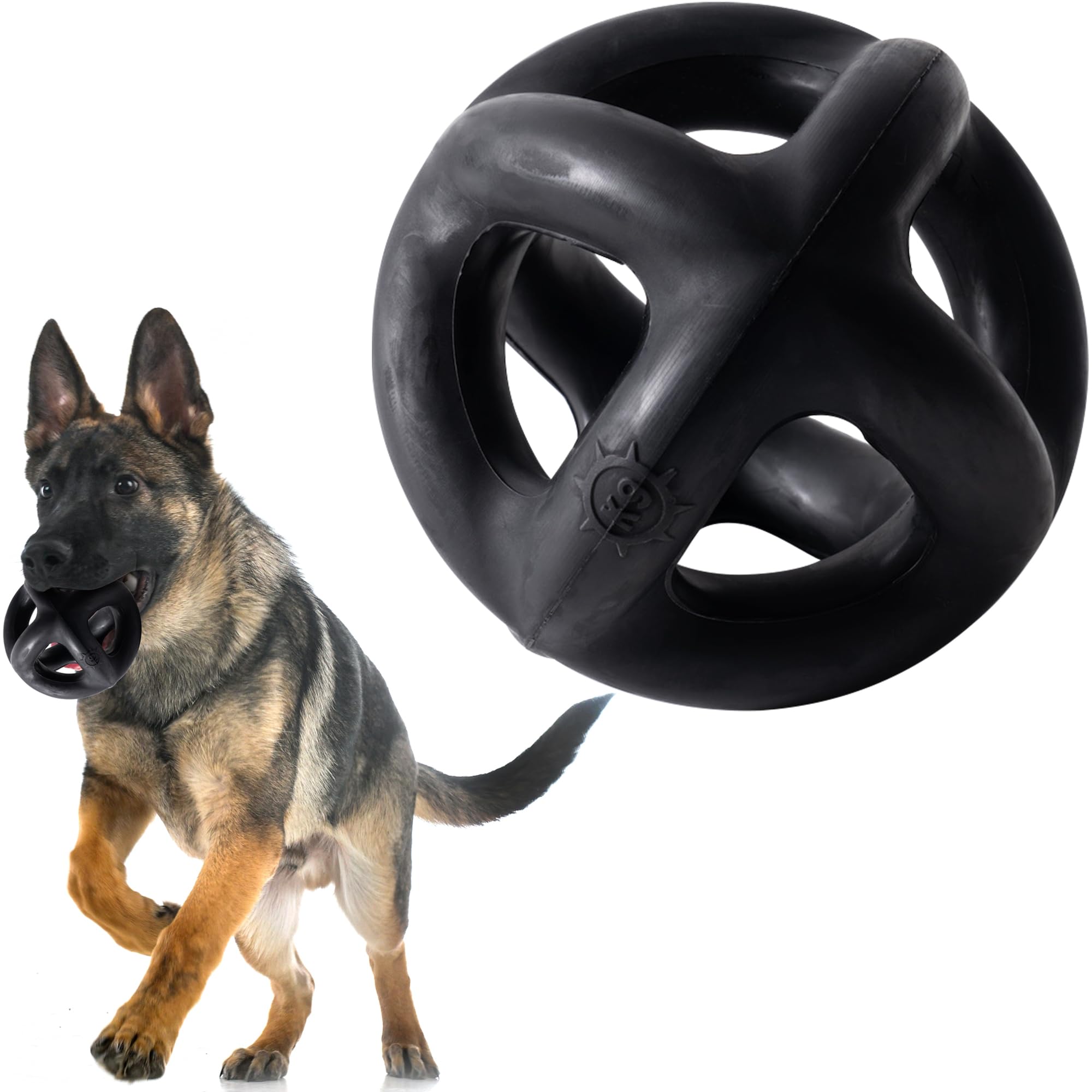 Monster K9 Tough Dog Toys For Aggressive Chewers Large Breed, Ring Ball - Virtually Indestructible Dog Toy Balls For Large Breed And Medium Breed Dogs, Heavy-Duty Rubber Dog Toy Fetch Ball