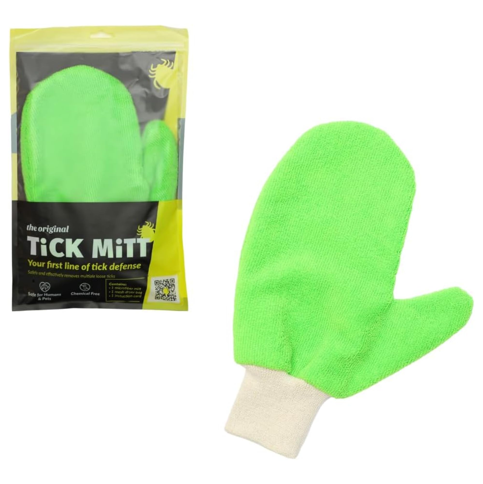 TiCK MiTT Green Tick Removal Glove: Gently Remove Ticks from Humans & Pets - Chemical-Free, Durable, Portable, Easy to Use Tick 