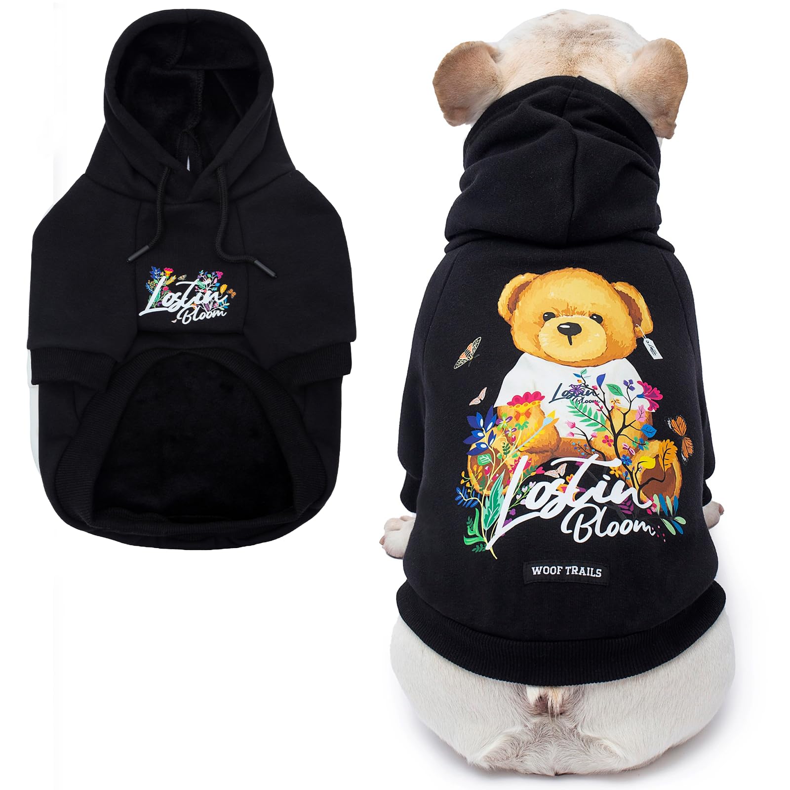 Blooming Teddy Dog Hoodie Dog Clothes Extra Warm Fleece Lining Stretchy Fit for Small Medium Large Dogs (Black, XXX-Large)
