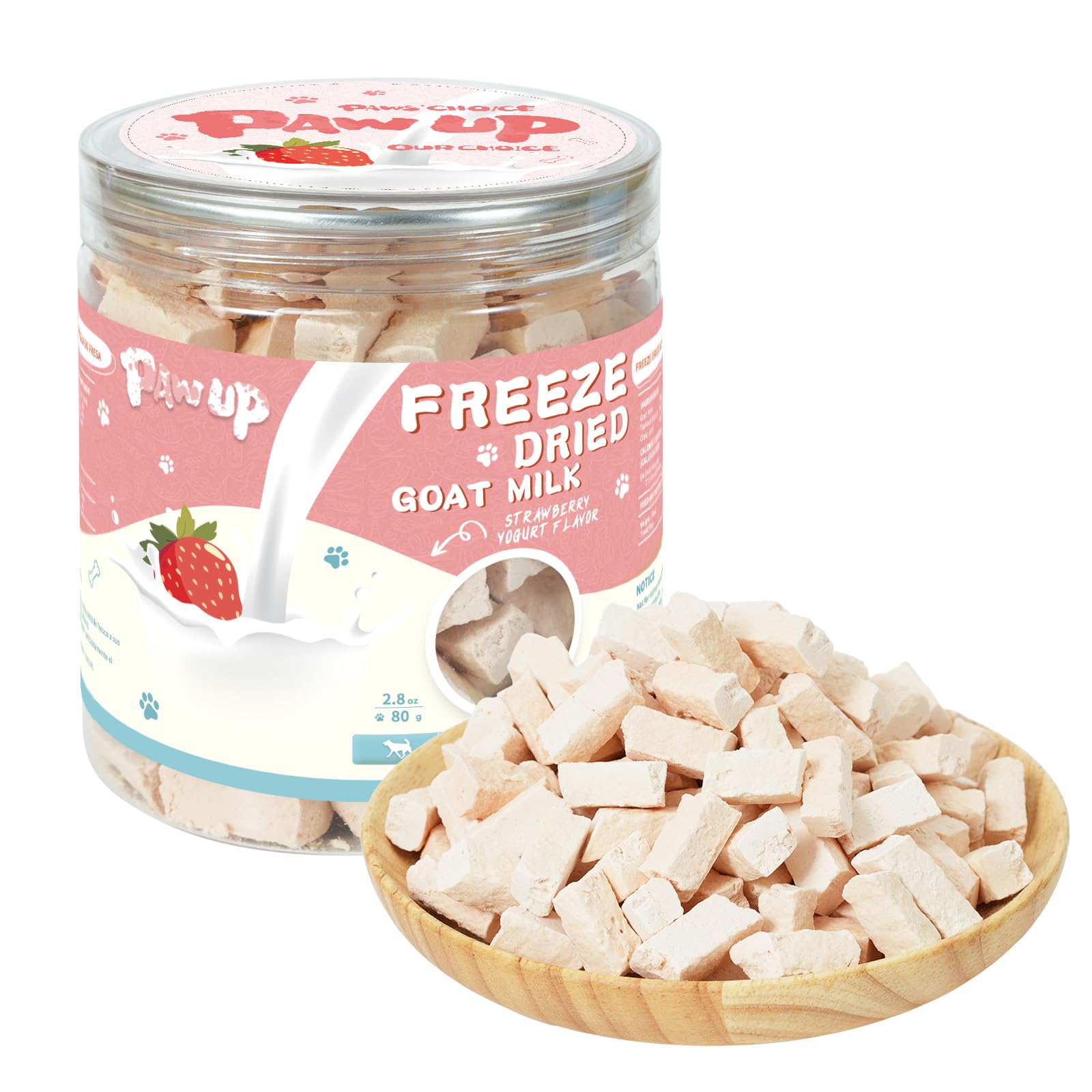 PAWUP Freeze Dried Sheep Milk Yogurt Flavor with Strawberry,Gentle Sheep Milk Dog Treats for Sensitive Stomachs Puppies, 2.8 oz