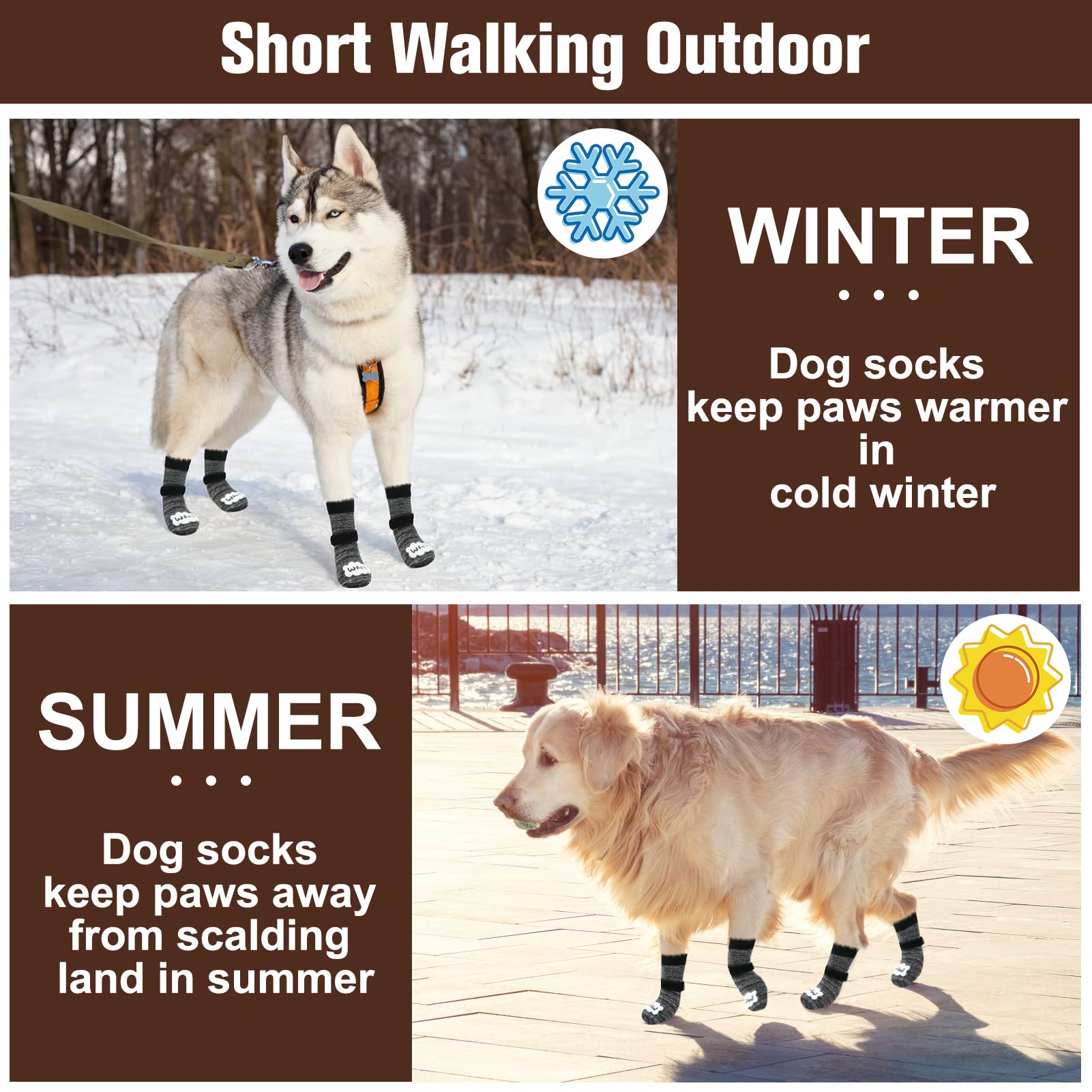 Beautyzoo Anti Slip Dog Socks For Small Medium Large Dogs With Grips Straps On Hardwood Floor Protection Wear, Traction Control 3 Pairs Double Side Paw Protector To Prevent Licking For Girl Or Boy