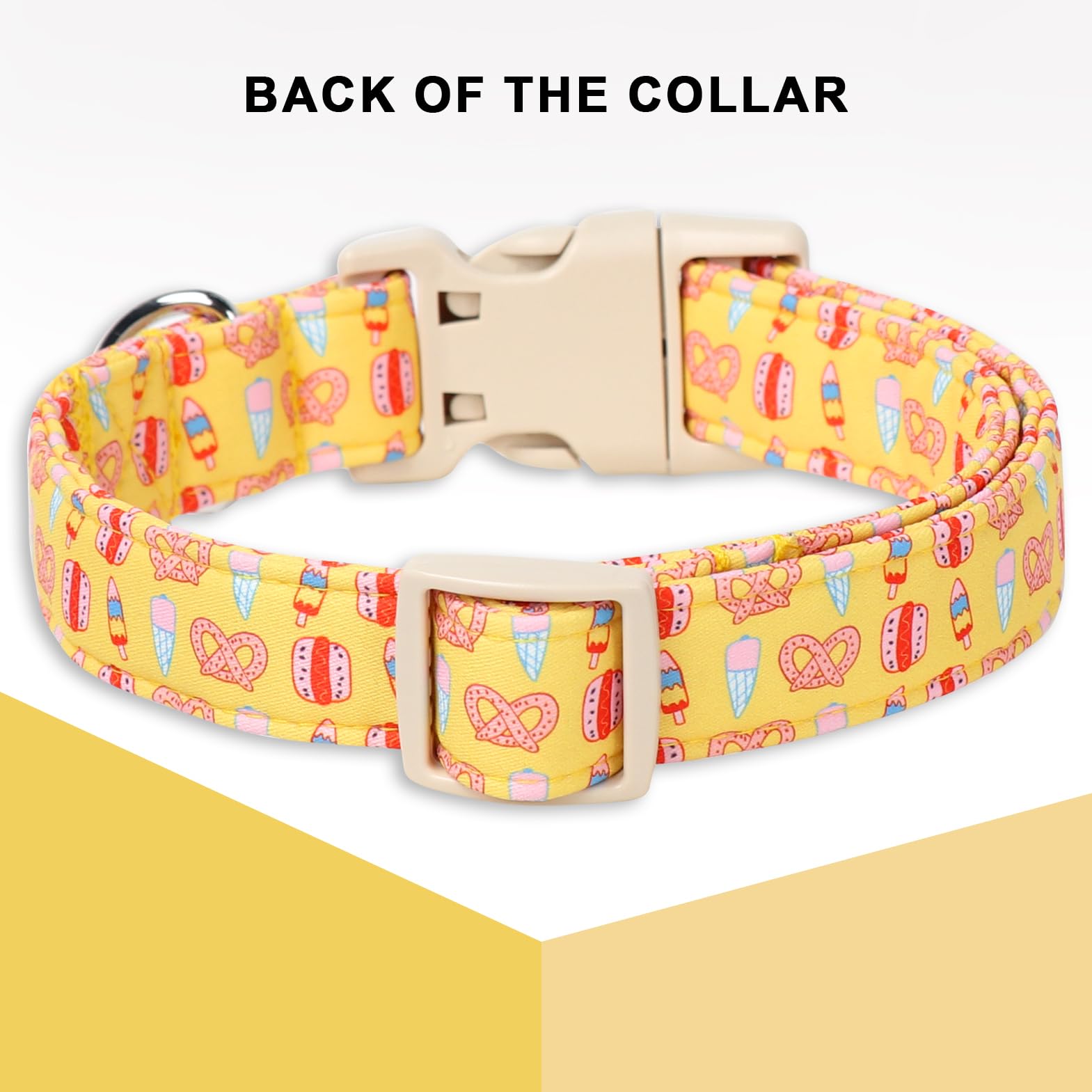 Unique Style Paws Summer Dog Collar,Yellow Dog Collars With Hamburg,Icecream,Bread Pattern,Adjustable Puppy Collar For Small,Med