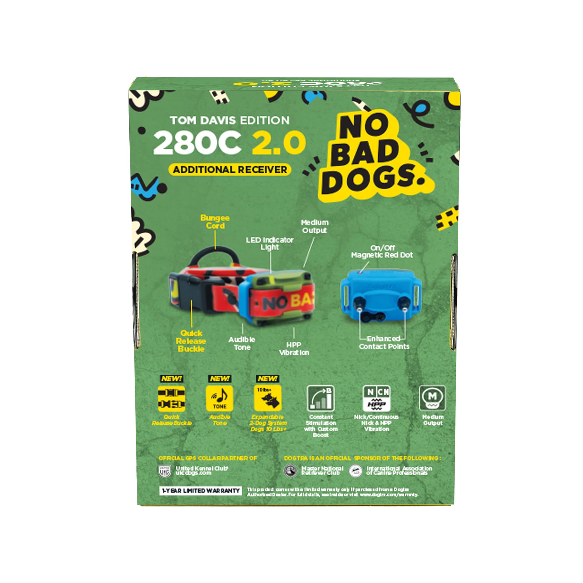 Dogtra Tom Davis 280C 2.0 Additional Receiver E-Collar - Boost & Lock, Waterproof, 1/2-Mile Range Dog Training Collar with Remot