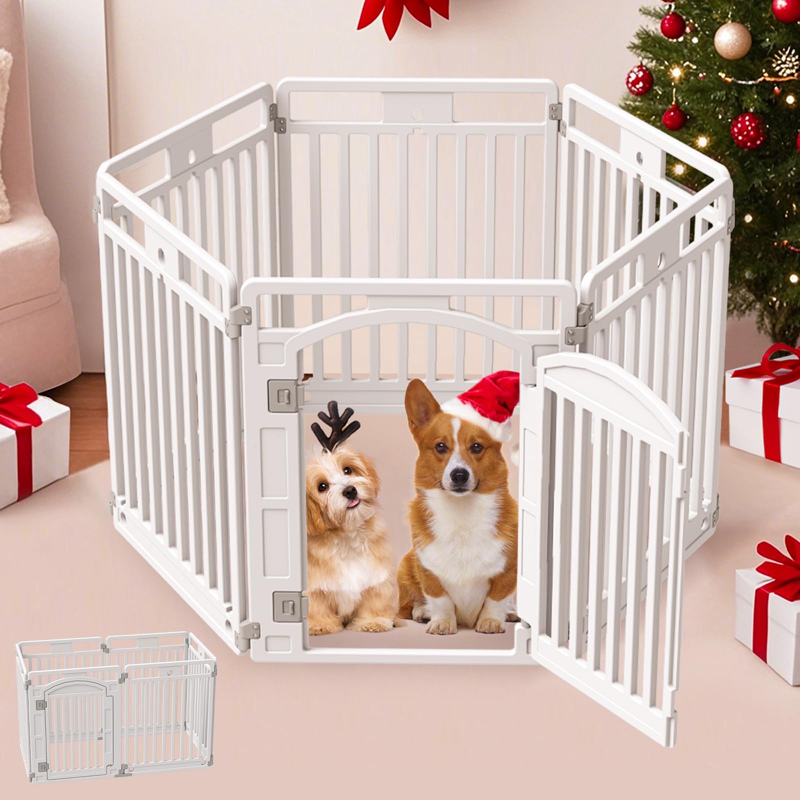 Pet Playpen With Door Dog Foldable Puppy Playpen For Puppies And Small Dogs 6-Panels Easy Assemble Easy Storing For Indoor And O