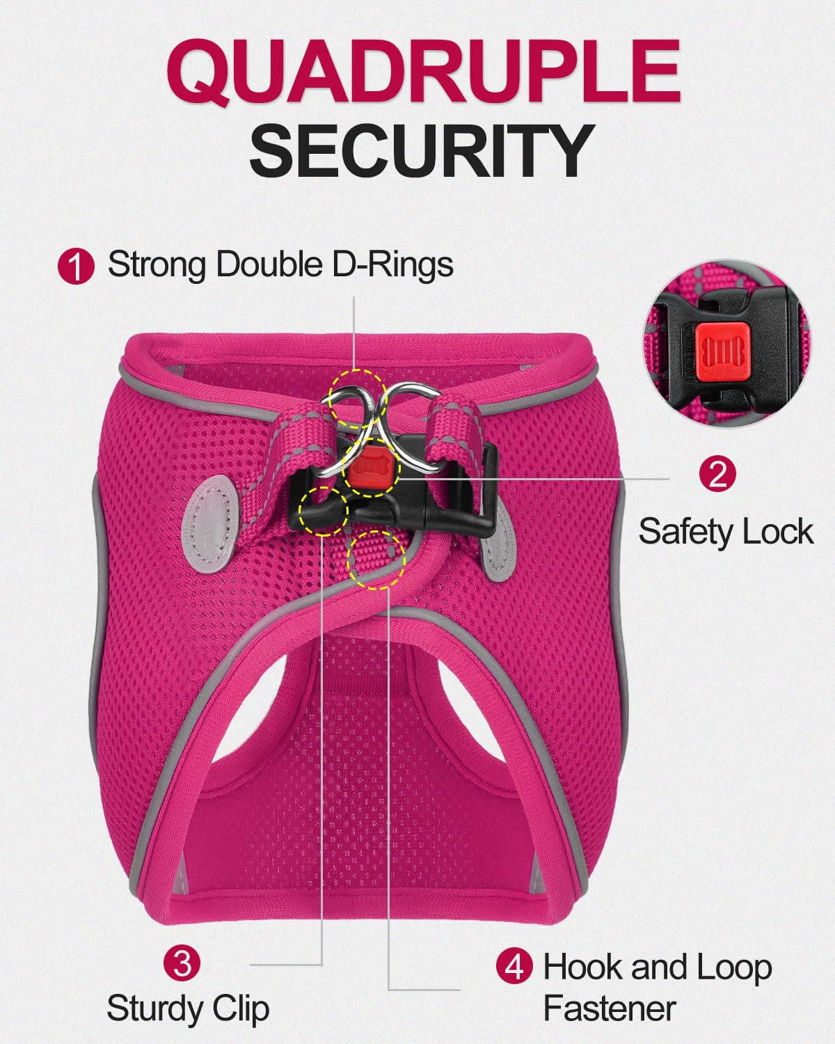 Joytale Small Dog Harness, Breathable Mesh Step-In Vest, Reflective Soft Padded Harnesses Small Sized Dog For Walking, Hot Pink,