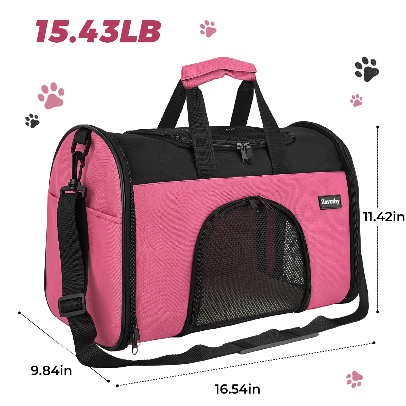Zavothy Collapsible Tsa Approved Pet Carrier For Cats & Dogs (Up To 15 Lbs, 16.54''X11.42''X9.84'') - Soft-Sided Airline Travel