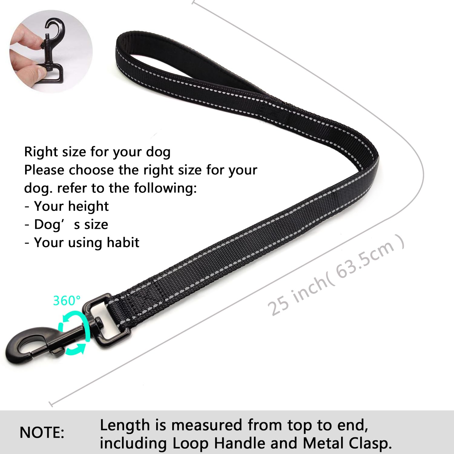 Chmete Heavy Duty Dog Leash With Comfortable Padded Handle Reflective Training Dog Leashes For Medium Large Dogs Up To 80Lbs (25” Short Dog Leash)