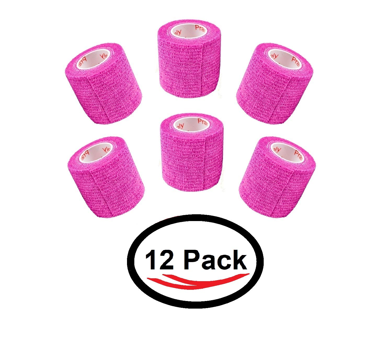 2 Inch Vet Wrap Tape Bulk (Fuchsia) (Pack of 12) Self Adhesive Adherent Adhering Flex Bandage Grip Roll for Dog Cat Pet Horse