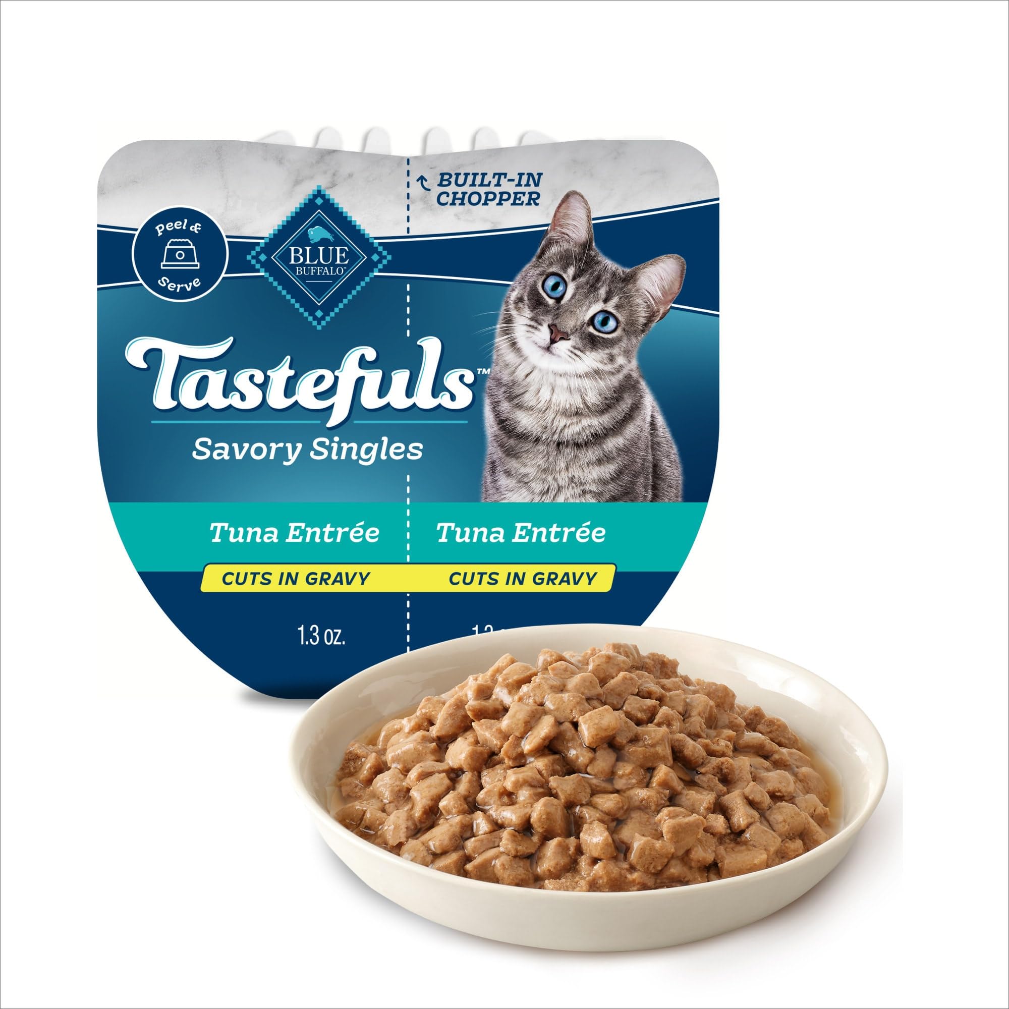 Blue Buffalo Blue Tastefuls Savory Singles Tuna Entree Adult Cuts in Gravy Wet Cat Food, 2.6 oz., Case of 10