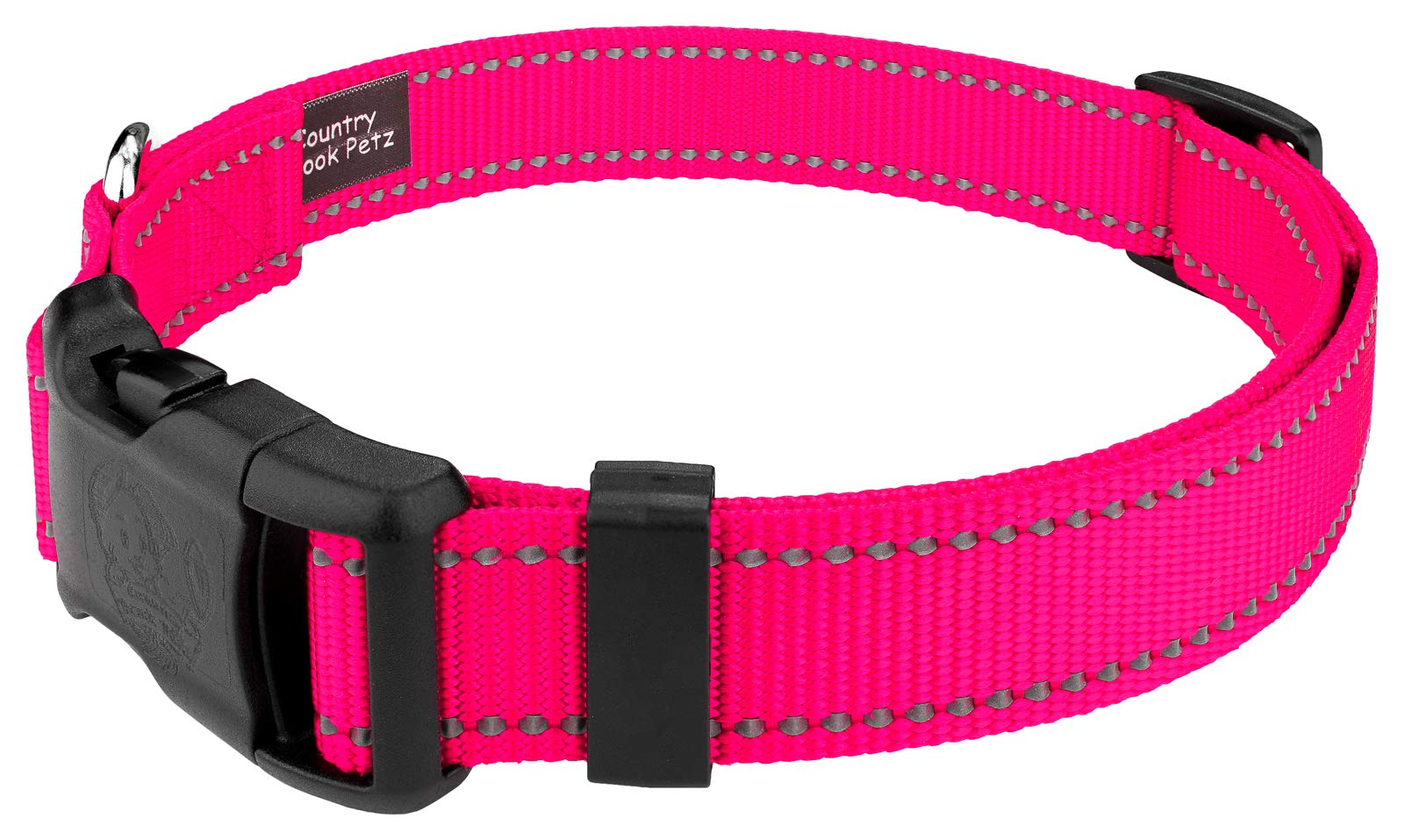 Country Brook Petz - Deluxe Hot Pink Reflective Nylon Dog Collar - Small