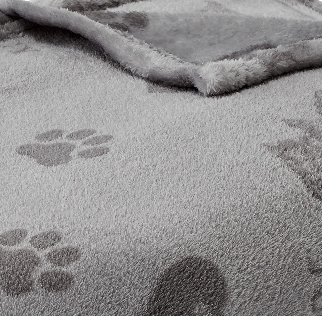 Juicy Couture Dark Grey/Light Grey 50'' X 60'' Cat, Dog, Plush Puppy Blanket Throw, Printed, Breathable, Lightweight, Machine Wa