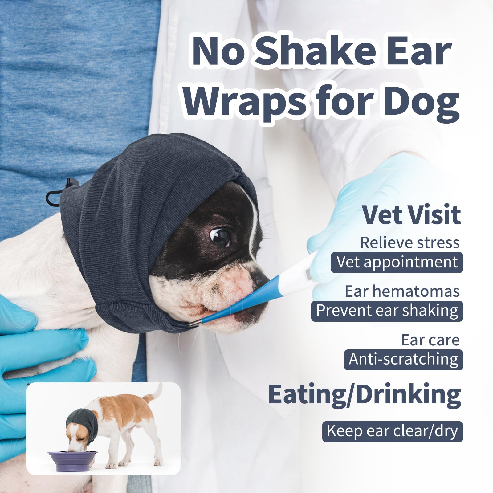 Nanaki Dog Calming Hoodie No Shake Ear Wraps For Dogs, Adjustable Head Protection Cover Doggy Muffs Head Warp, Pet Hematoma Ear