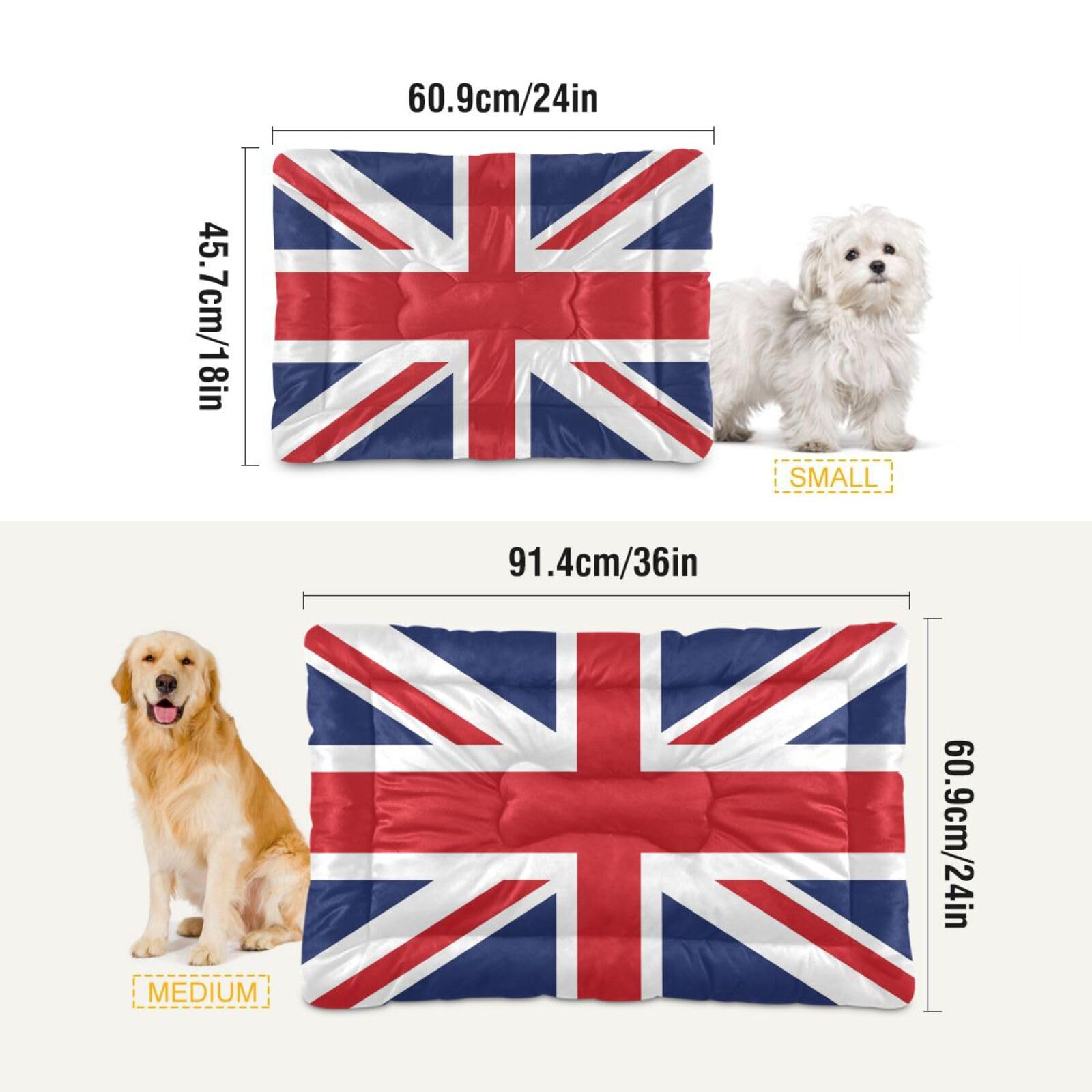 Coikll British Flag Pet Bed Pad Soft Dog Bed Mat With Anti-Slip Bottom, Machine Washable Crate Pad Mattress For Dog Sleeping