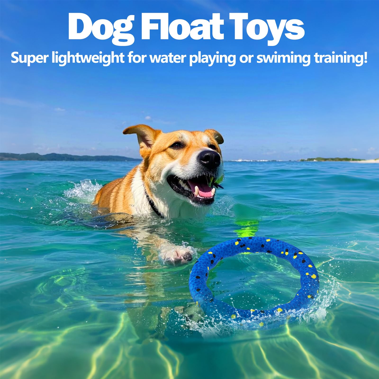 Mity Rain Floating Dog Toys -E-Tpu Water Pool Fetching Toy With Rope For Small Medium Large Pet, Ring Shape Indestructible Inter