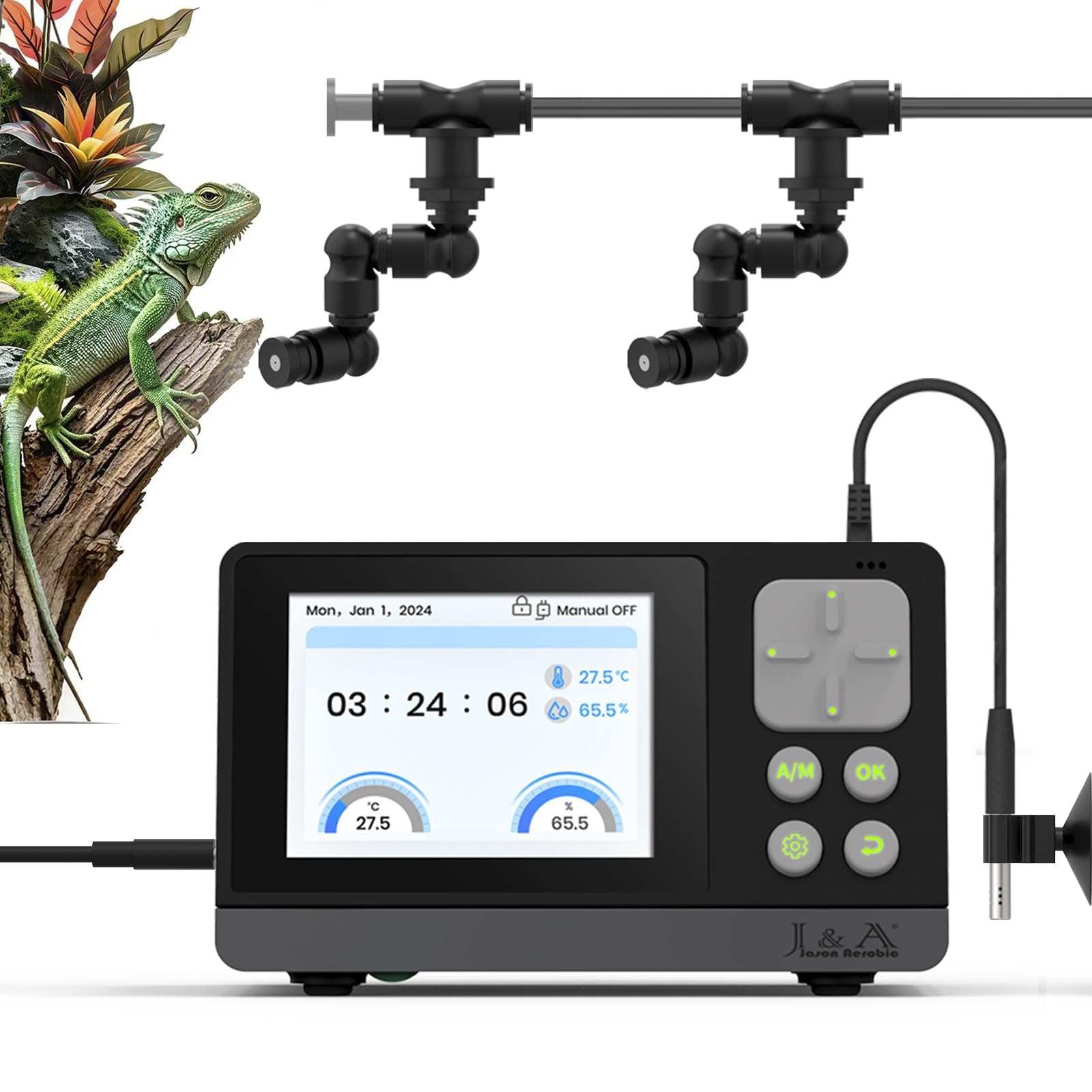 J&A Automatic Mister for Terrariums, Reptile Misting System with Programable Timer, Chameleon Fogger with Adjustable Spray Nozzl