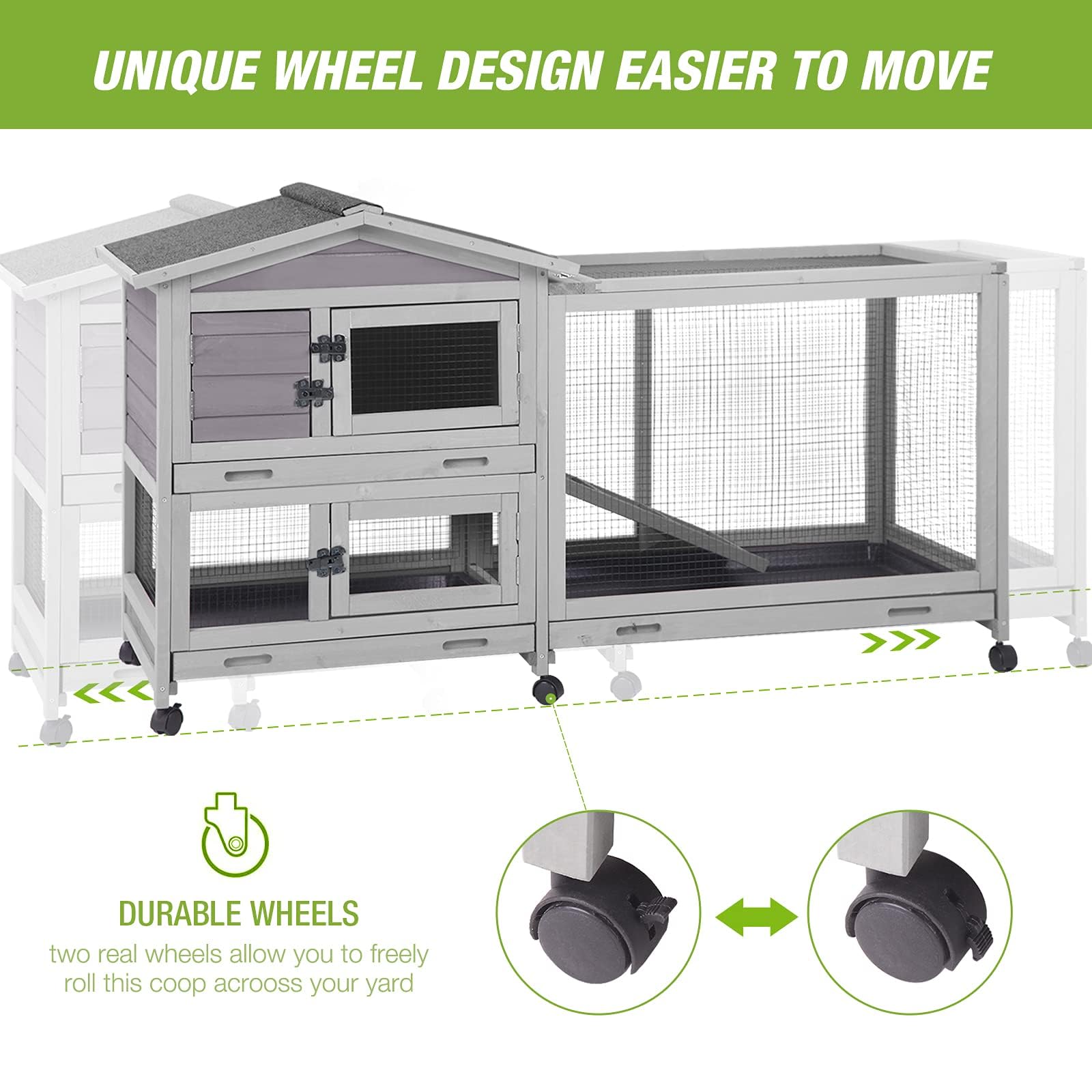 Outdoor Rabbit Hutch Indoor Bunny On Wheels Large Guinea Pig Cage With Run For Any Small Animals,Removable Pull Out Tray