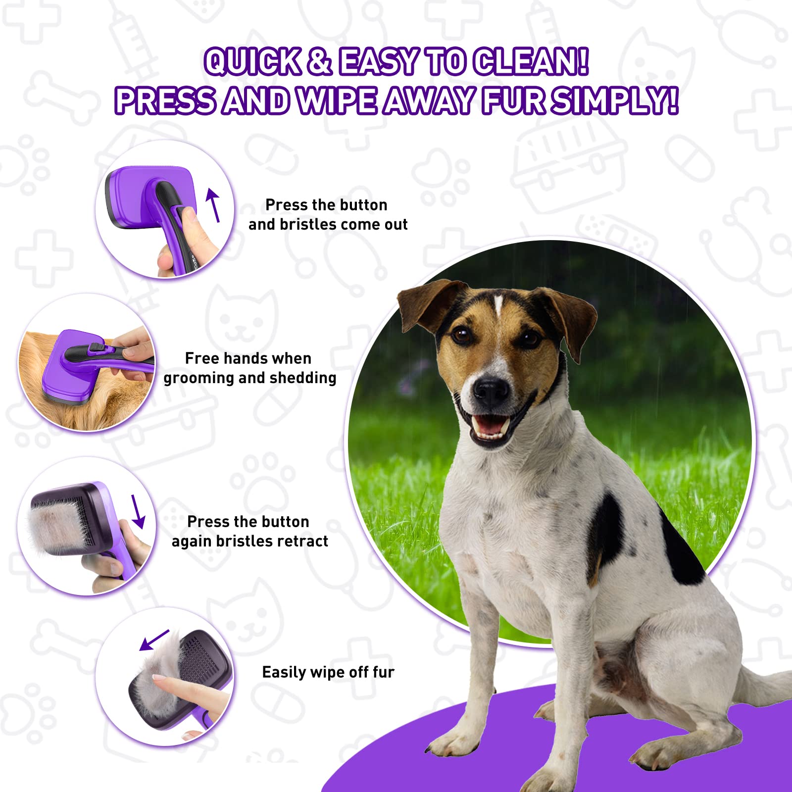 Dogs Cats Self Cleaning Slicker Brush For Shedding And Grooming Any Breed Of Pets, Pain Free Remove Loose Undercoat Knots Mats Tangled Hair For Small Medium Large Animal With Long Short Fur Length