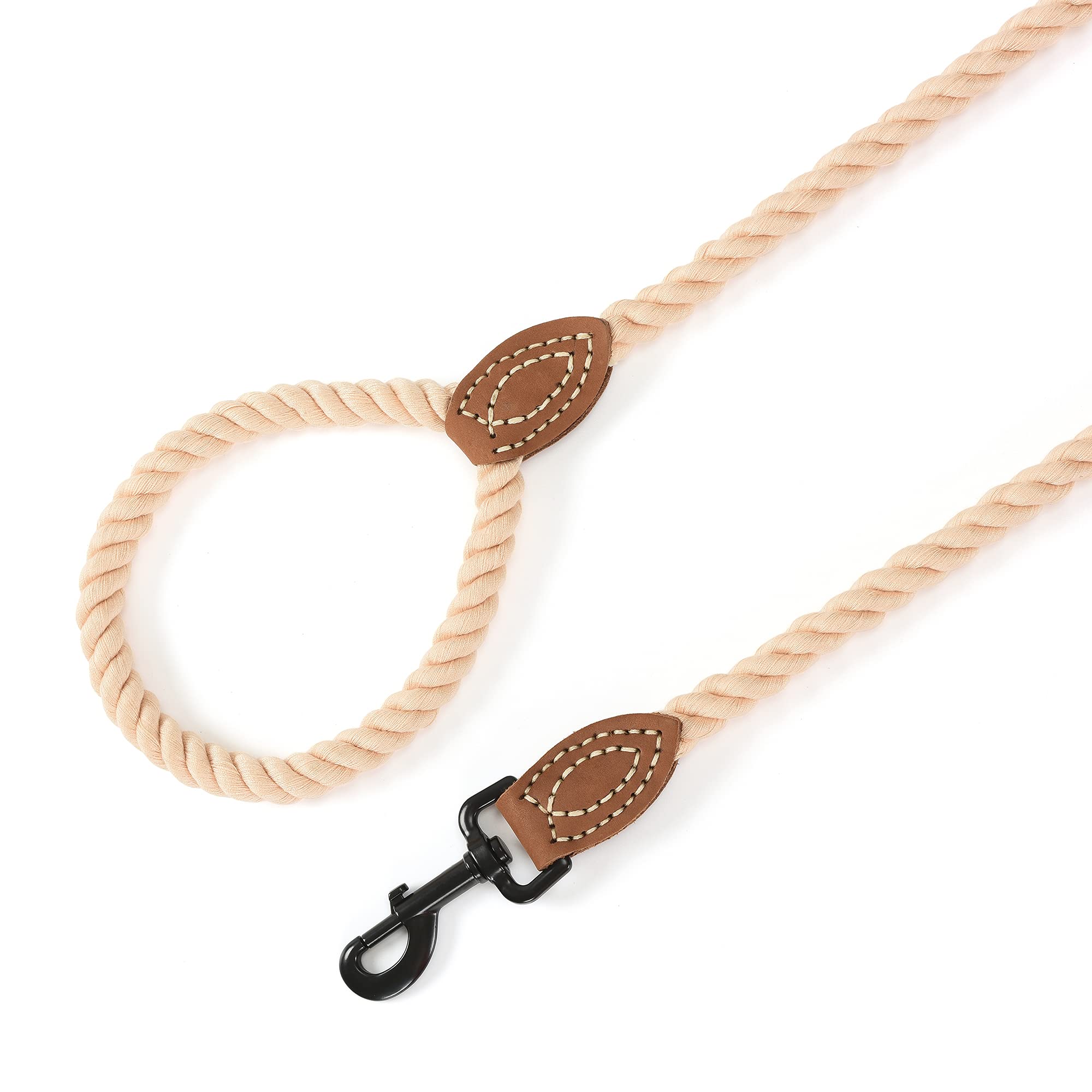 Mile High Life Braided Cotton Rope Leash With Leather Tailor Handle And Heavy Duty Metal Sturdy Clasp (Light Brown, 60 Inch (Pack Of 1))