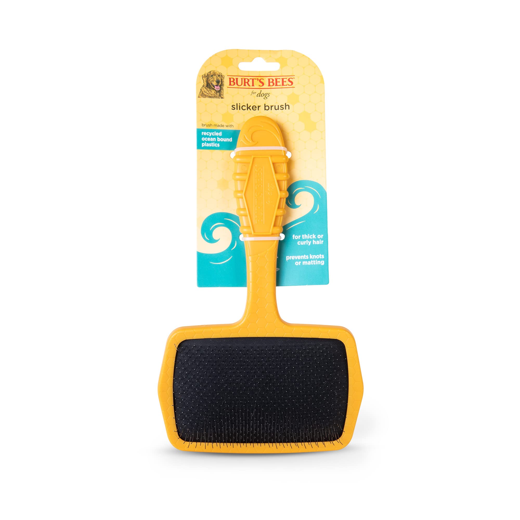 Burt’S Bees For Pets Large Slicker Brush For Dogs With Thick Or Curly Hair With Handle Made From Recycled Plastics Collected From Coastal Communities | De-Shedding Dog Brush Removes Knots And Matting