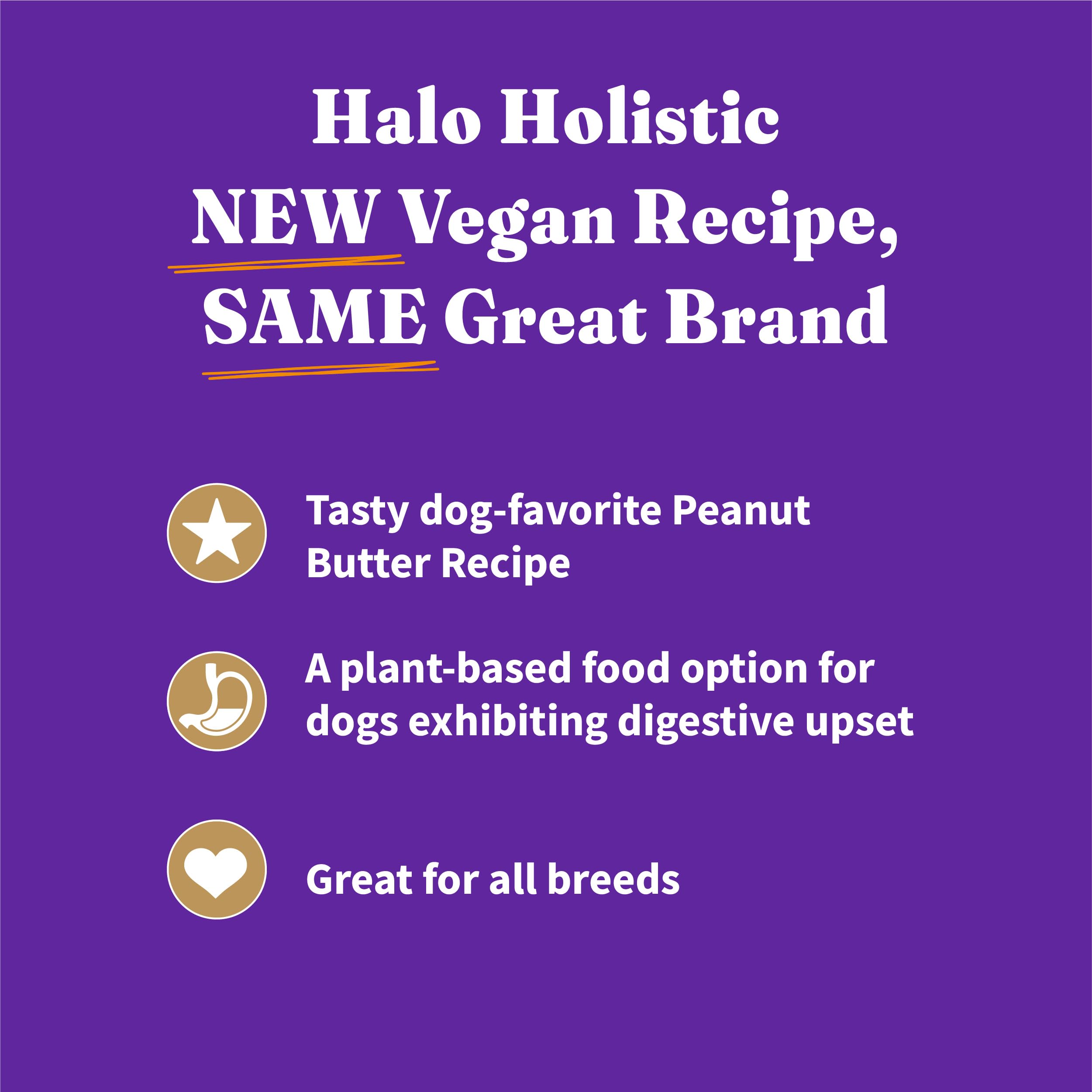 Halo Holistic Vegan Dog Food, Plant-Based Peanut Butter Recipe, Dry Dog Food, Complete Digestive Health, Kibble for Adult Dogs,