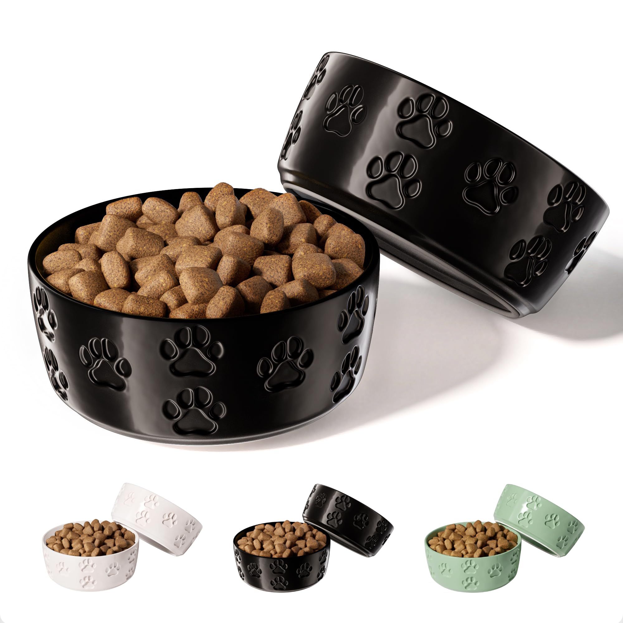 Ceramic Dog Bowl Set of 2 with Anti-Skid Base - 5 Wide x 2 Tall Ceramic Dog Bowls for Small Dogs - 2 Cup Capacity Food and Water