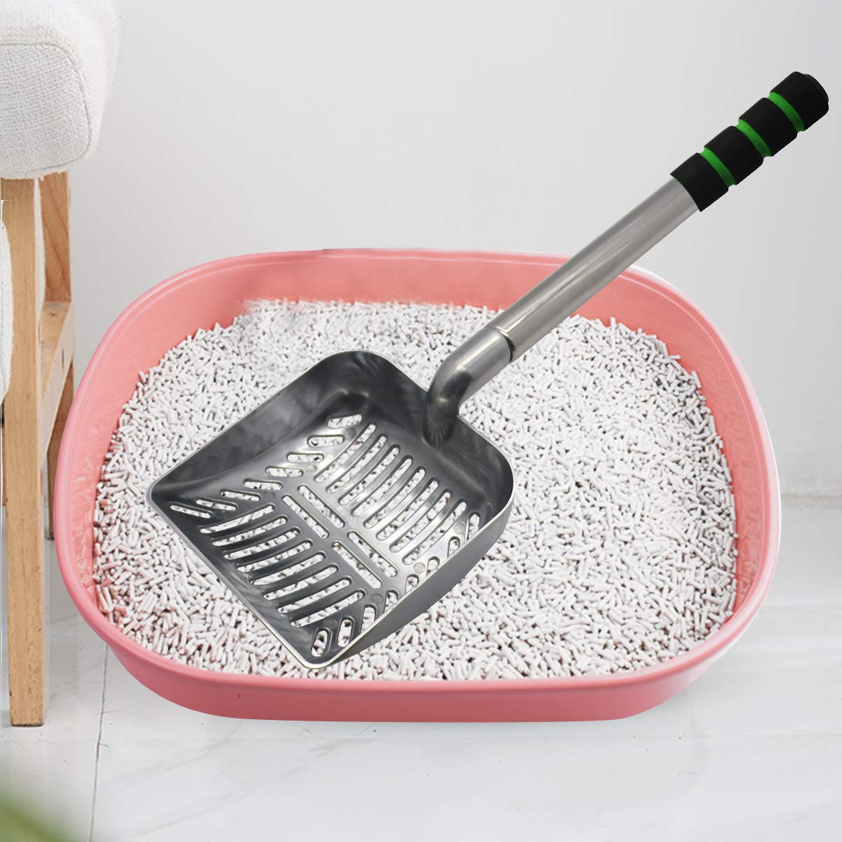 Cat Litter Scooper Metal Cat Litter Scoop Long Handle Cat Scoop Aluminum Litter Box Scooper Kitty Litter Scoop Non-Stick Stronge