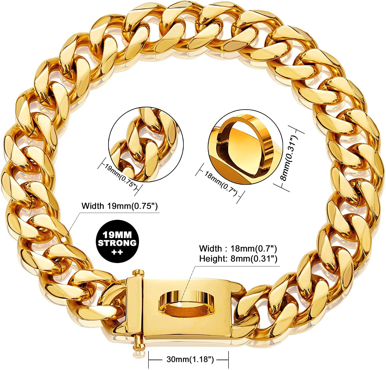 Gold Dog Chain Collar Walking Metal Chain Collar With Design Secure Buckle,18K Cuban Link Strong Heavy Duty Chew Proof For Mediu