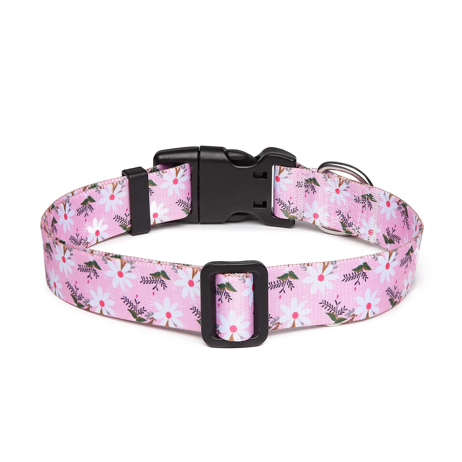 Suredoo Adjustable Dog Collar With Patterns, Ultra Comfy Soft Nylon Breathable Pet Collar For Small Medium Large Dogs (M, Pink White Flower)
