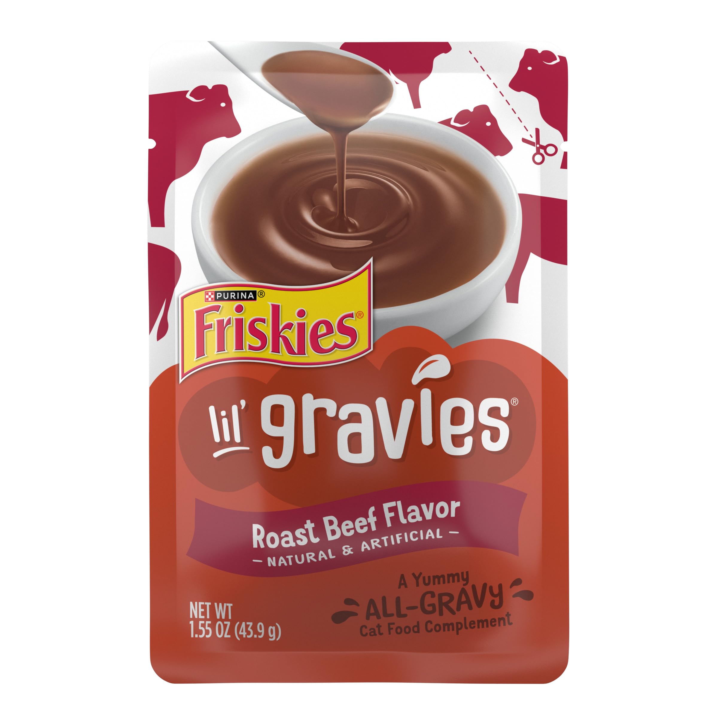 Purina Friskies Lil  Gravies Roast Beef Flavor Cat Food Complement Lickable Cat Treats - (Pack of 16) 1.55 oz. Pouches