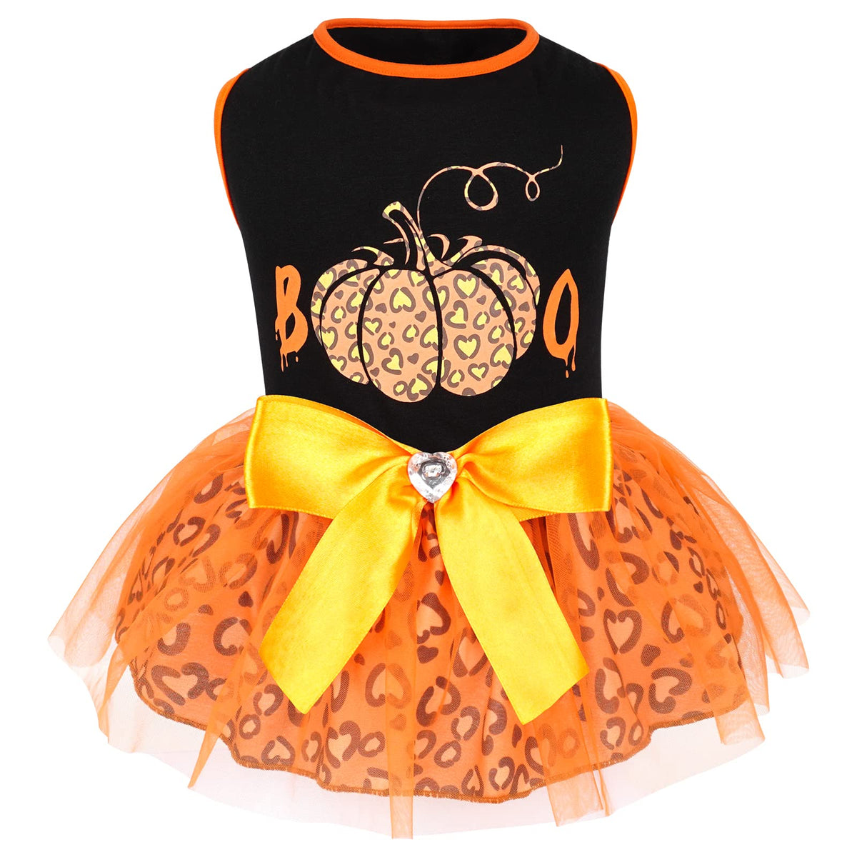 Cyeollo Dog Dresses For Small Dogs Halloween Outfits Boo Cute Leopard Print Pumpkin Tulle Holiday Theme Dog Clothes Girl