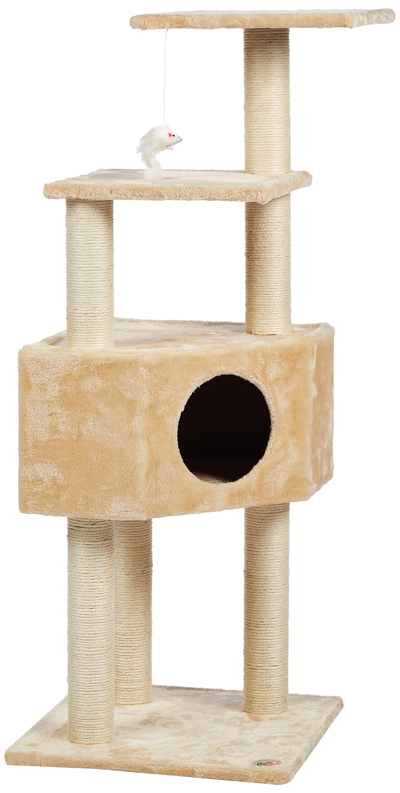 Go Pet Club 51'' Full Sisal Covered Scratching Posts Corner Cat Tree Kitty Tower Kitten Condo House Furniture With Hanging Toy F