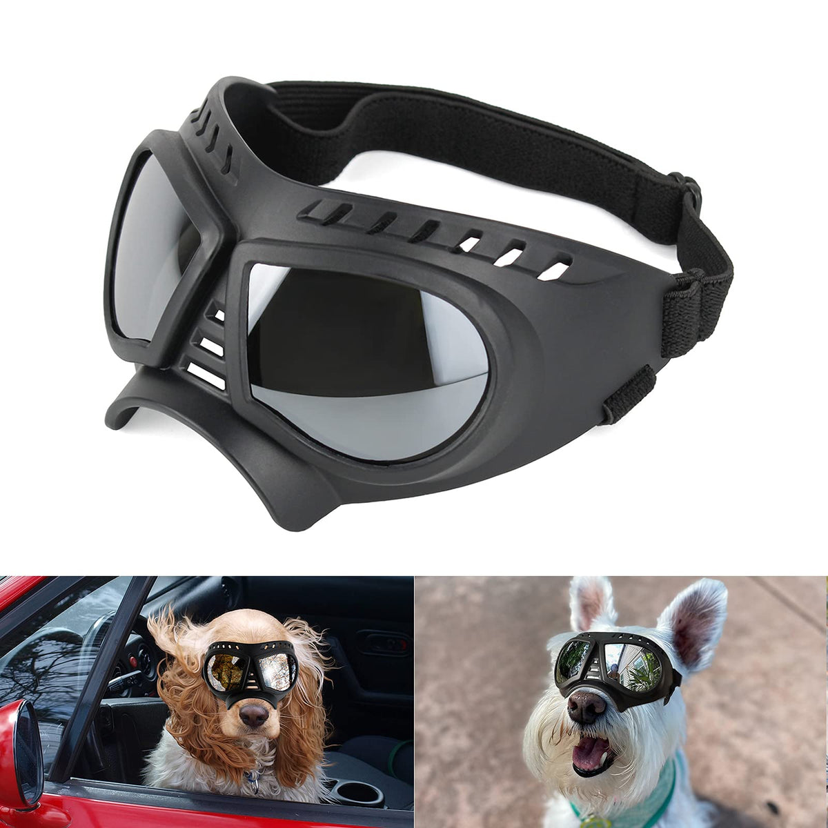 Namsan Dog Goggles For Small Dogs, Wide Nose, Soft Frame, Anti-Uv Tactical Dog Sunglasses Small To Medium Breed, Summer Driving Dog Eye Protection, Winter Snow Eyewear, Adjustable, Silver Lens