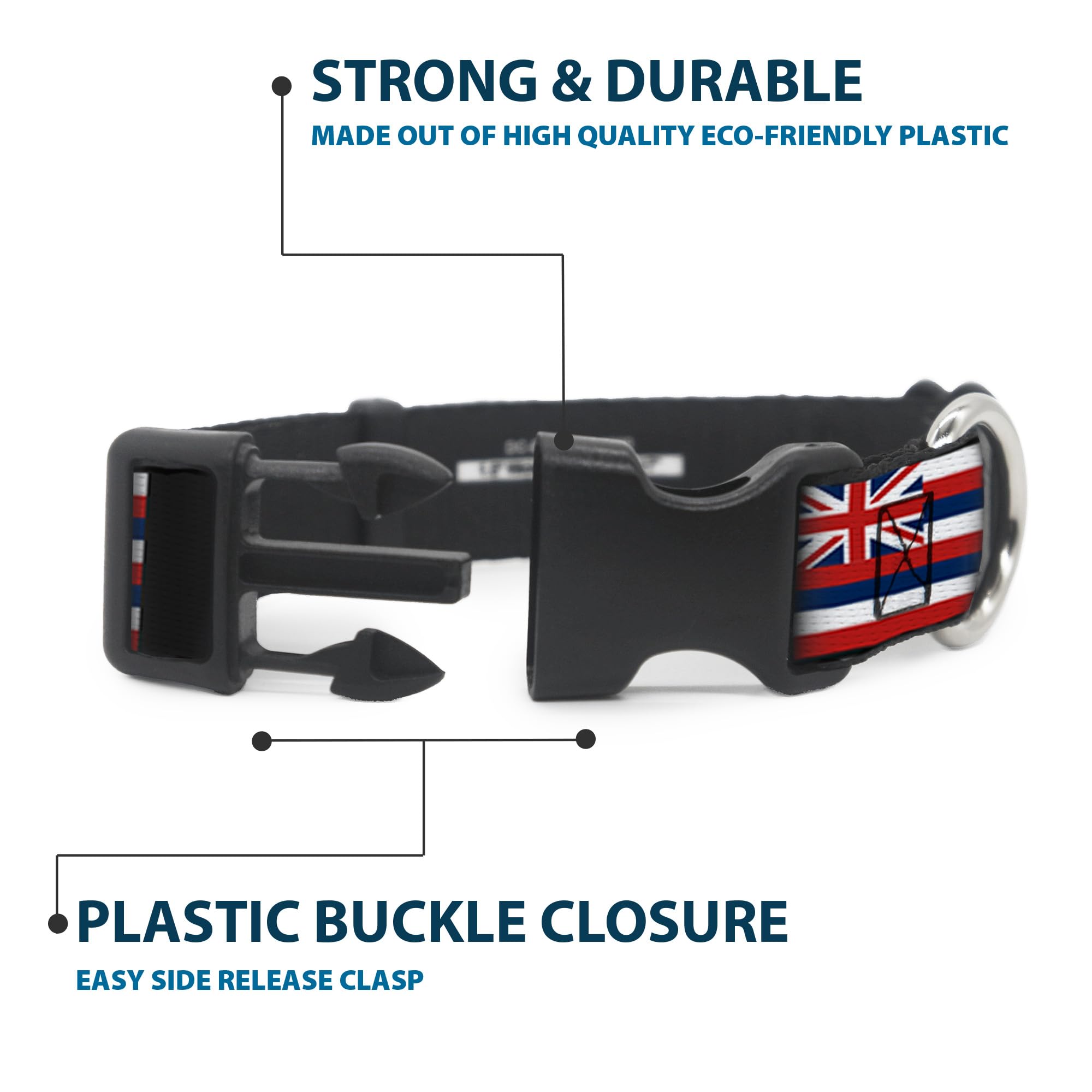Buckle-Down Plastic Clip Collar - Hawaii Flags - 1.5 Wide - Fits 13-18 Neck - Small