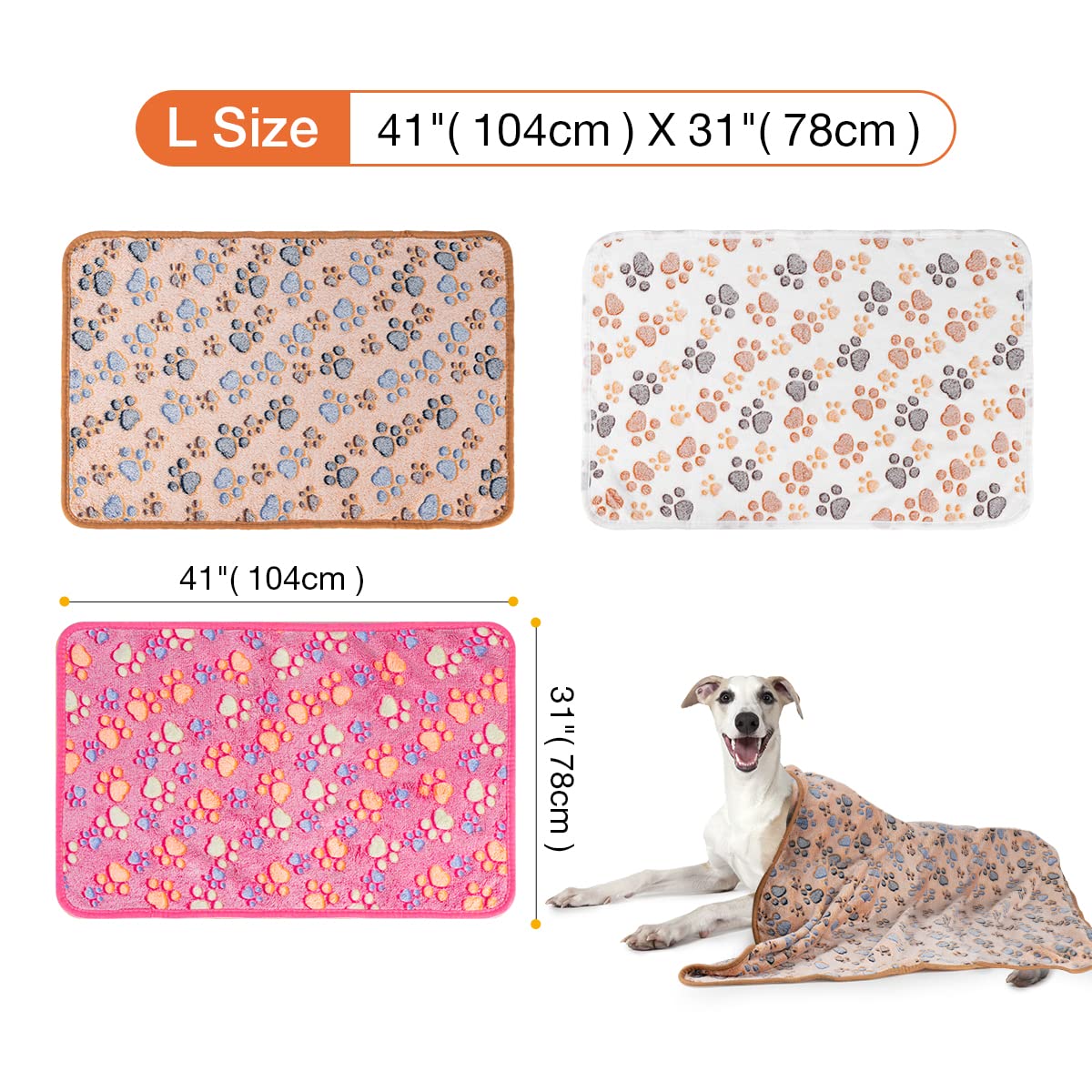 Pet Soft 1 Pack 3 Blankets Pet Blankets For Dogs - Fluffy Cats Dogs Blankets For Small Medium & Large Dogs, Cute Print Pet Throw Puppy Blankets Fleece (Paw, 3L)