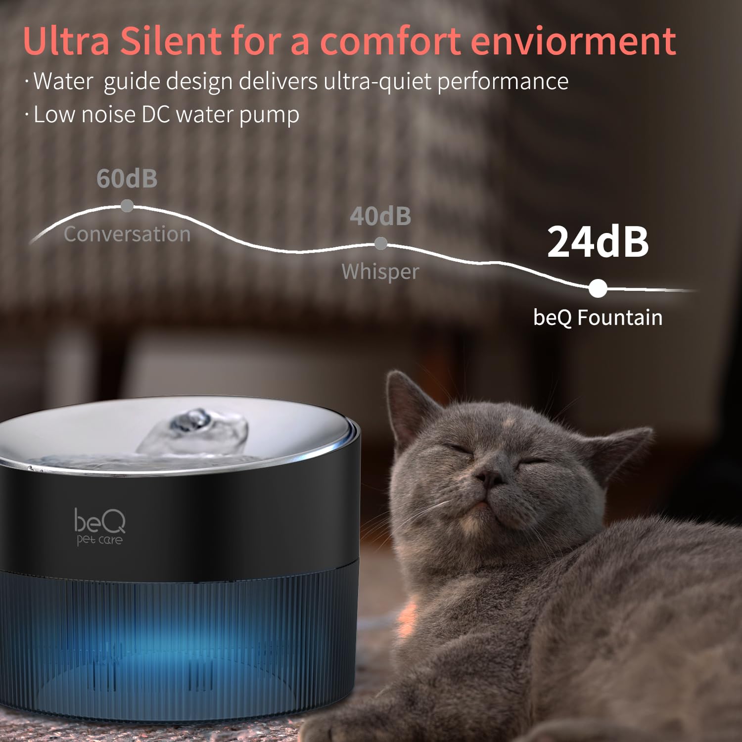 Beq Cat Water Fountain, 84Oz/2.5L Stainless Steel Automatic Pet Fountain Dog Water Dispenser With Replacement Filters For Cats,