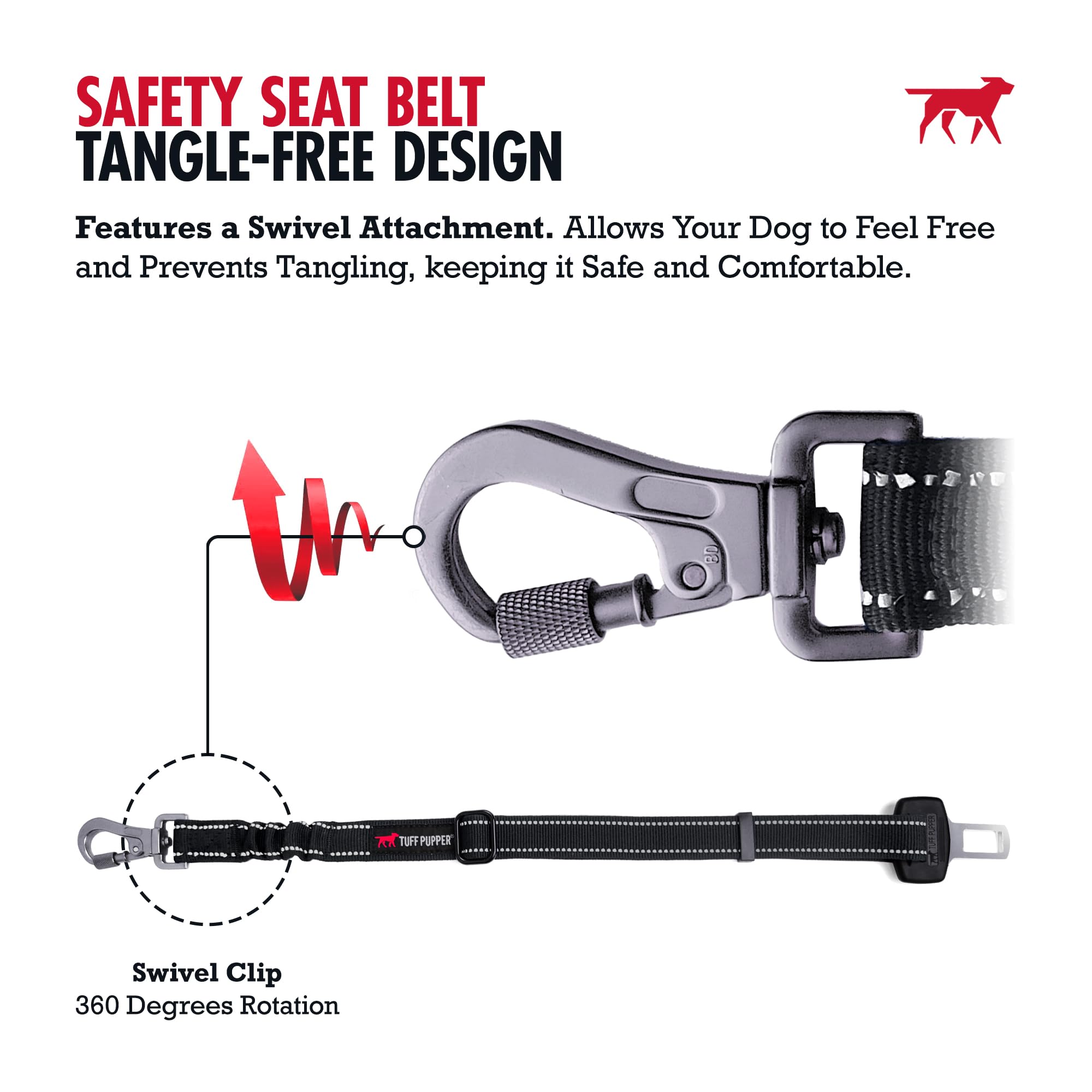 Tuff Pupper Dog Seat Belt | Adjustable Length Dog Seatbelt Restraint | Tangle-Free Locking Carabiner | Shock-Absorbing Bungee |