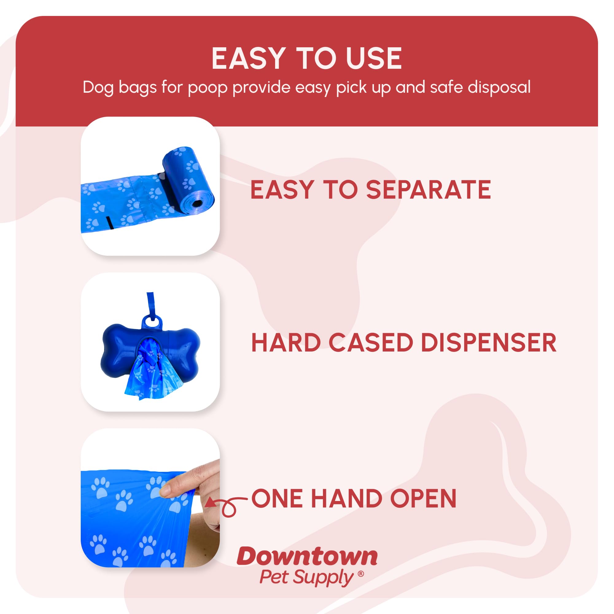 Downtown Pet Supply Poop Bags For Dogs With Dispenser, 1000 Count - Leak-Proof Dog Waste Bags And Bone-Shaped Dog Poop Bags Holder For Leash - Rainbow With Paw Prints, 12.5' X 8.5'