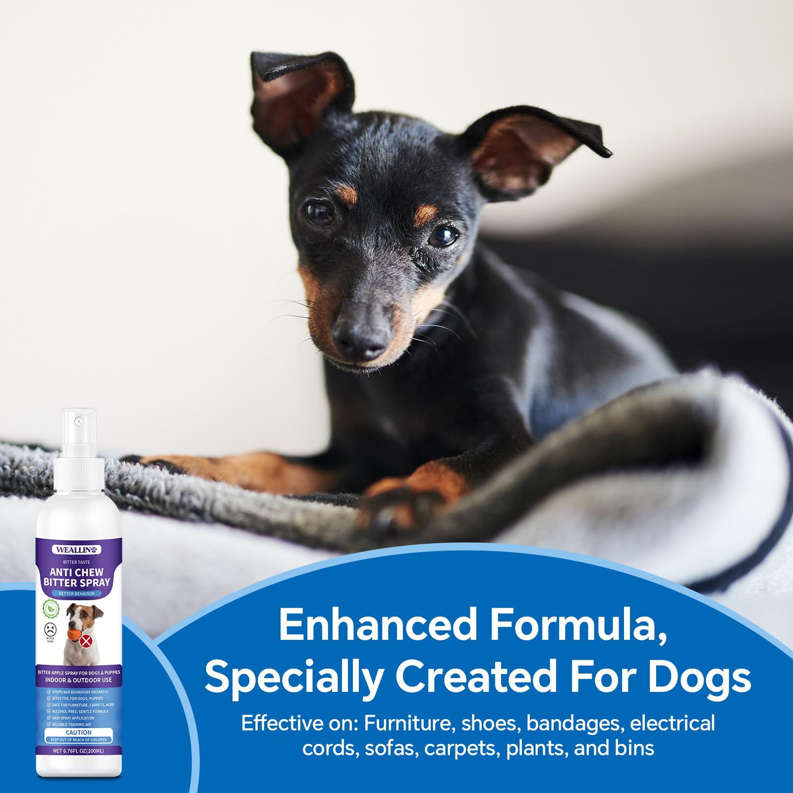 Weallin Upgrade No Chew Spray For Dogs - 6.76 Fl Oz Bitter Apple Spray For Dogs, Stops Chewing And Licking, Dog Deterrent Spray
