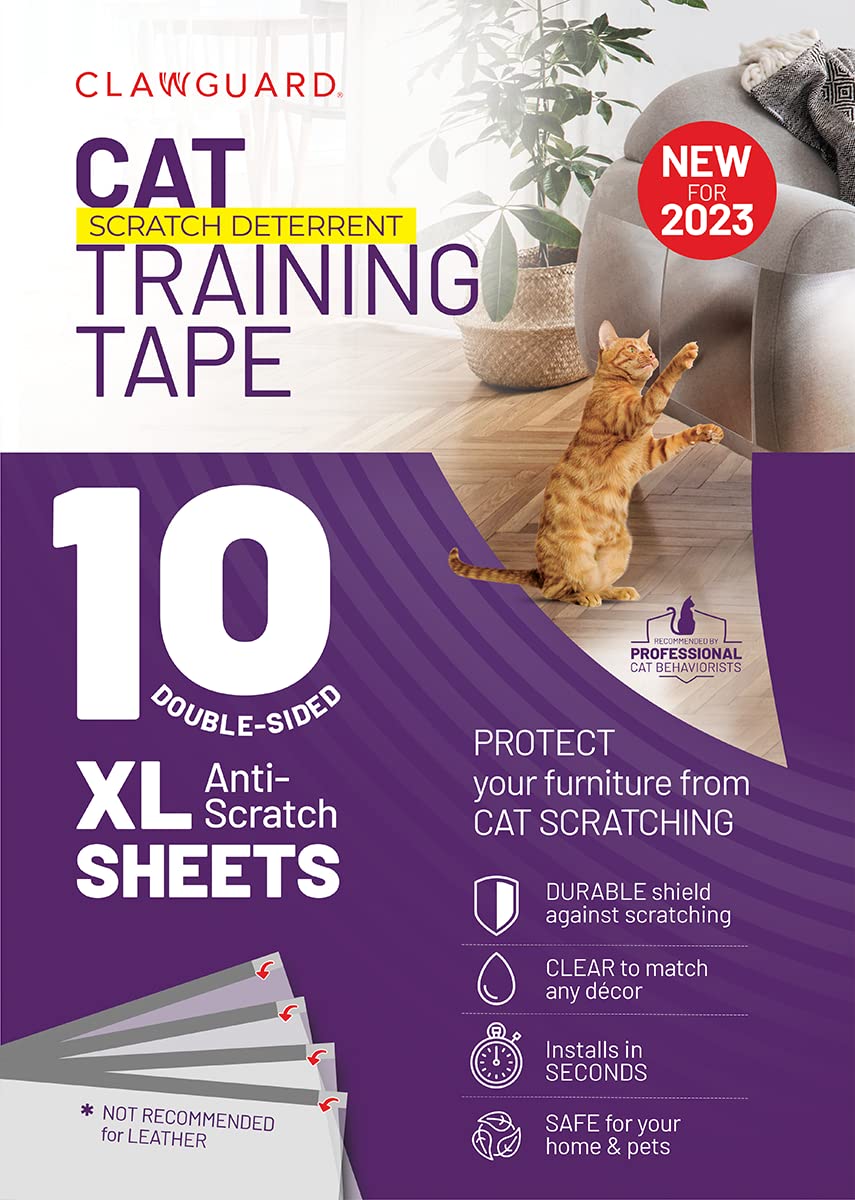 Clawguard Cat Repellant Tape 10 Xl Sheets - Cat Scratch Furniture Protector - Cat Deterrent Tape - Cat Anti Scratch Shields - Cat Scratch Sofa Protection - Sofa Drapes Screens And More