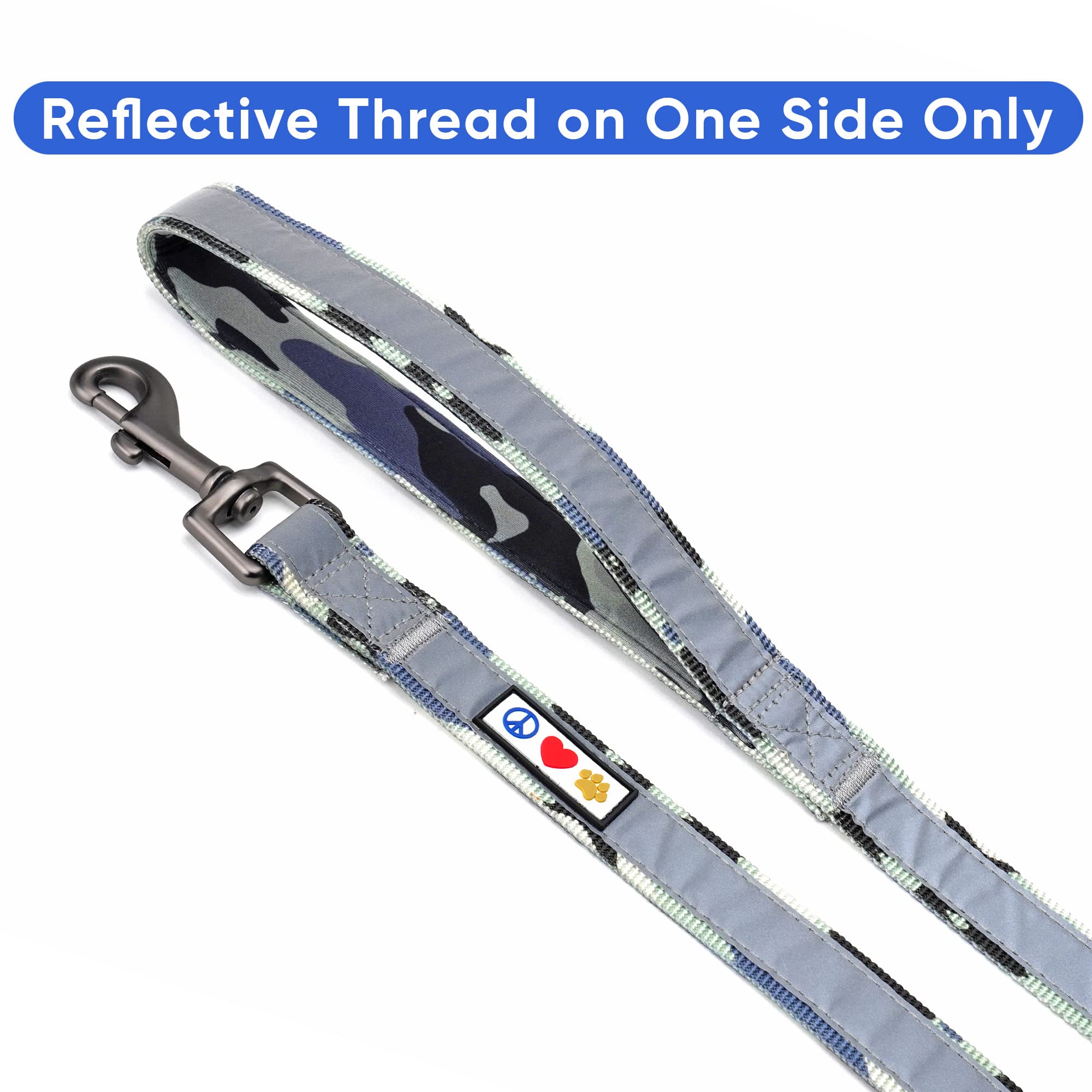 Pawtitas 6 Ft Padded Dog Leash With Comfortable Neoprene Padding Handle - Camo Grey Lead | Medium Reflective Dog Leash With High