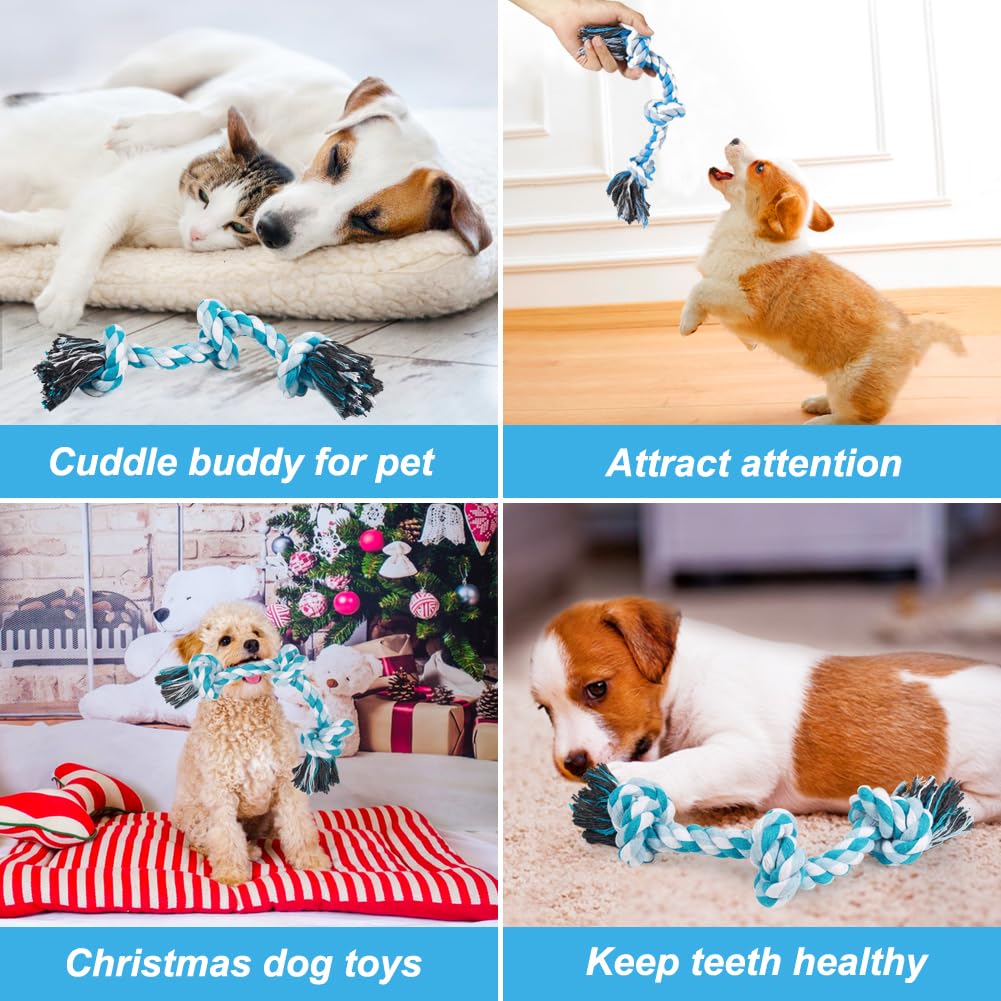 Vivifying Dog Rope Toys, 3 Knots Durable Braided Cotton Pet Chew Rope Toys For Dog Cat Puppy Teeth Cleaning(Blue)