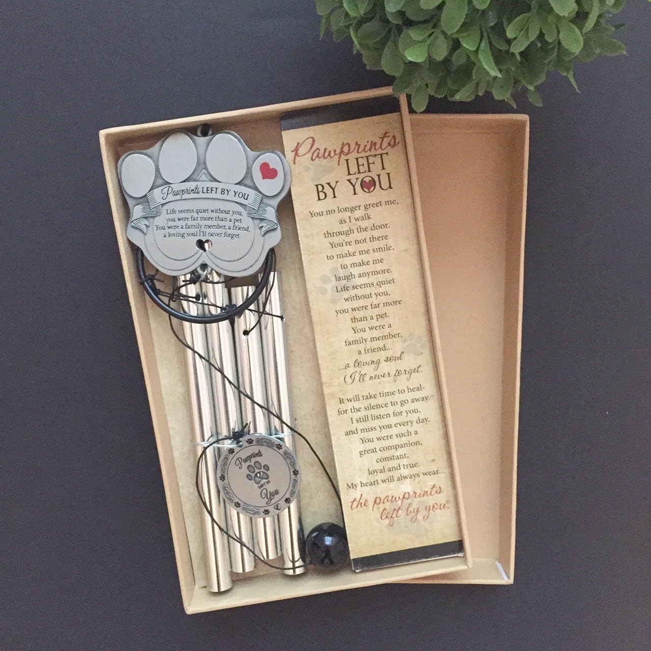 Pet Memorial Wind Chime - 18' Metal Casted Pawprint Wind Chime - A Beautiful Remembrance Gift For A Grieving Pet Owner - Includes Pawprints Left By You Poem Card