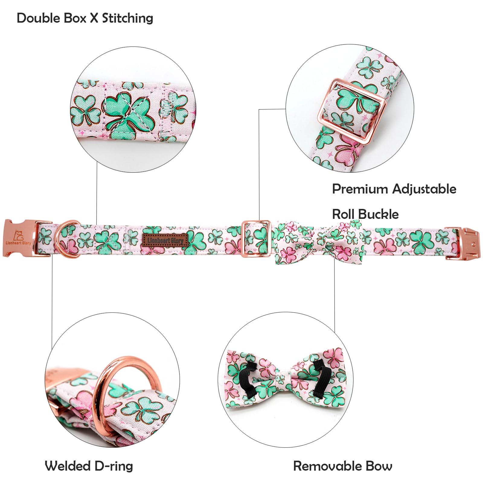 Lionheart Glory Dog Bow Collar St. Patrick'S Day Dog Collar For X-Small Dogs, Adjustable Green Collars Lucky Clover Shamrock Dog