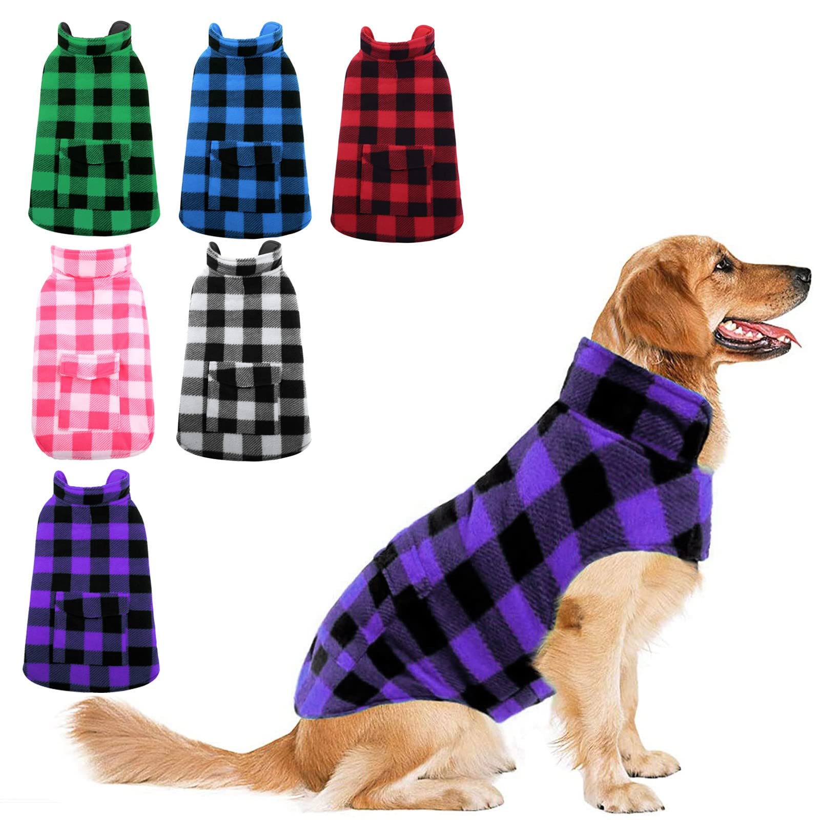 ASENKU Dog Jacket Plaid Reversible Vest - Waterproof Dog Coat for Cold Weather, Perfect for Small to Large Dogs