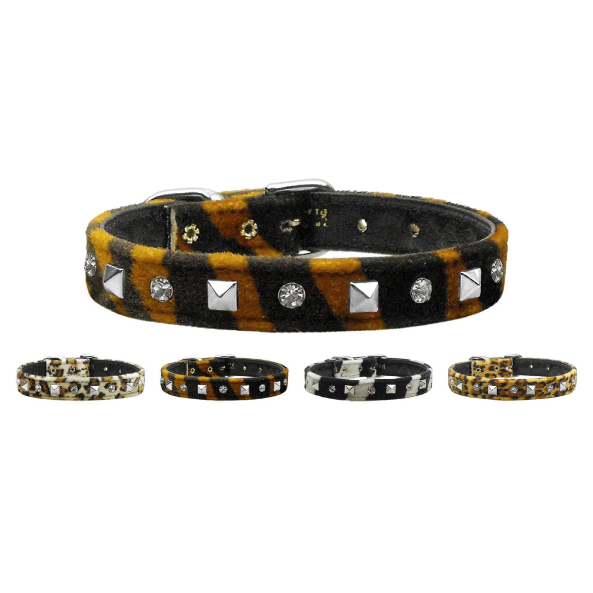 Dog, Puppy and Pet Collar, &quot;Animal Print Crystal & Pyramid&quot; Zebra 10