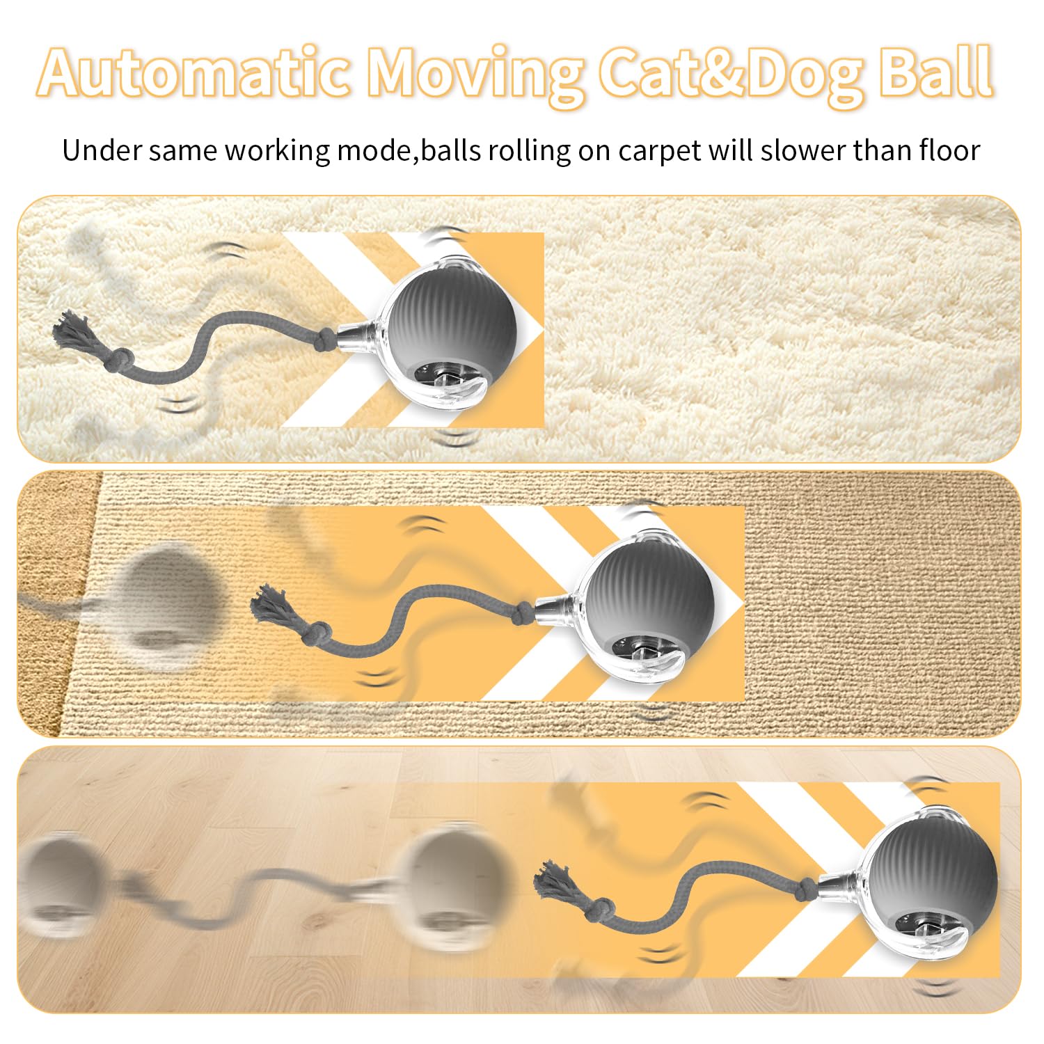 Mtlsttbd 2025 New Interactive Cat And Dog Toys - Motion Activated Fast Rolling Ball On Carpet, Smart Self-Moving Toy (Gray)